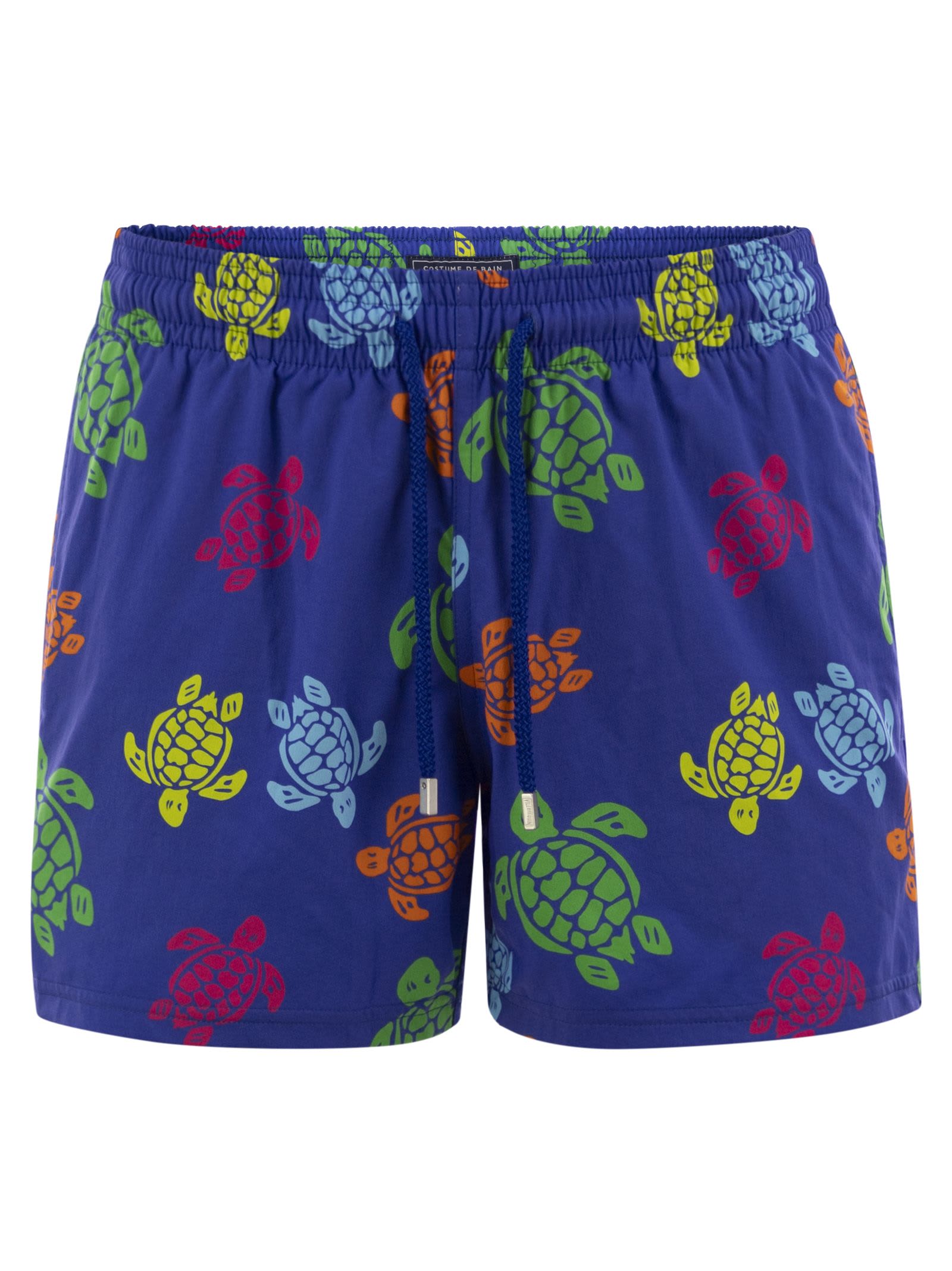 Vilebrequin Tortues Multicolor Elasticized Men`s Swim Shorts In Blue