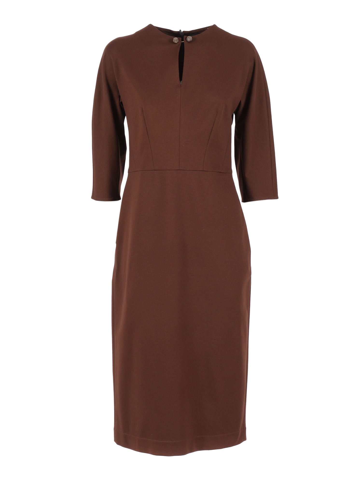 Fabiana Filippi Milano Stitch Jersey Fitted Dress With Piercing Detail In Brown
