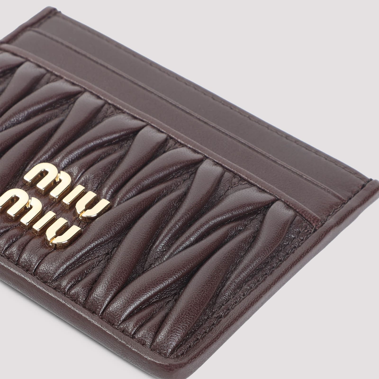 Miu Miu Lamb Leather Cardholder In Gray