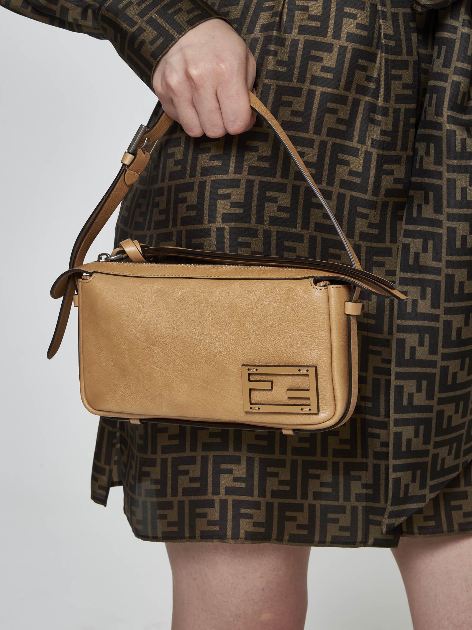 Shop Fendi Simply Mini Leather Bag In Beige