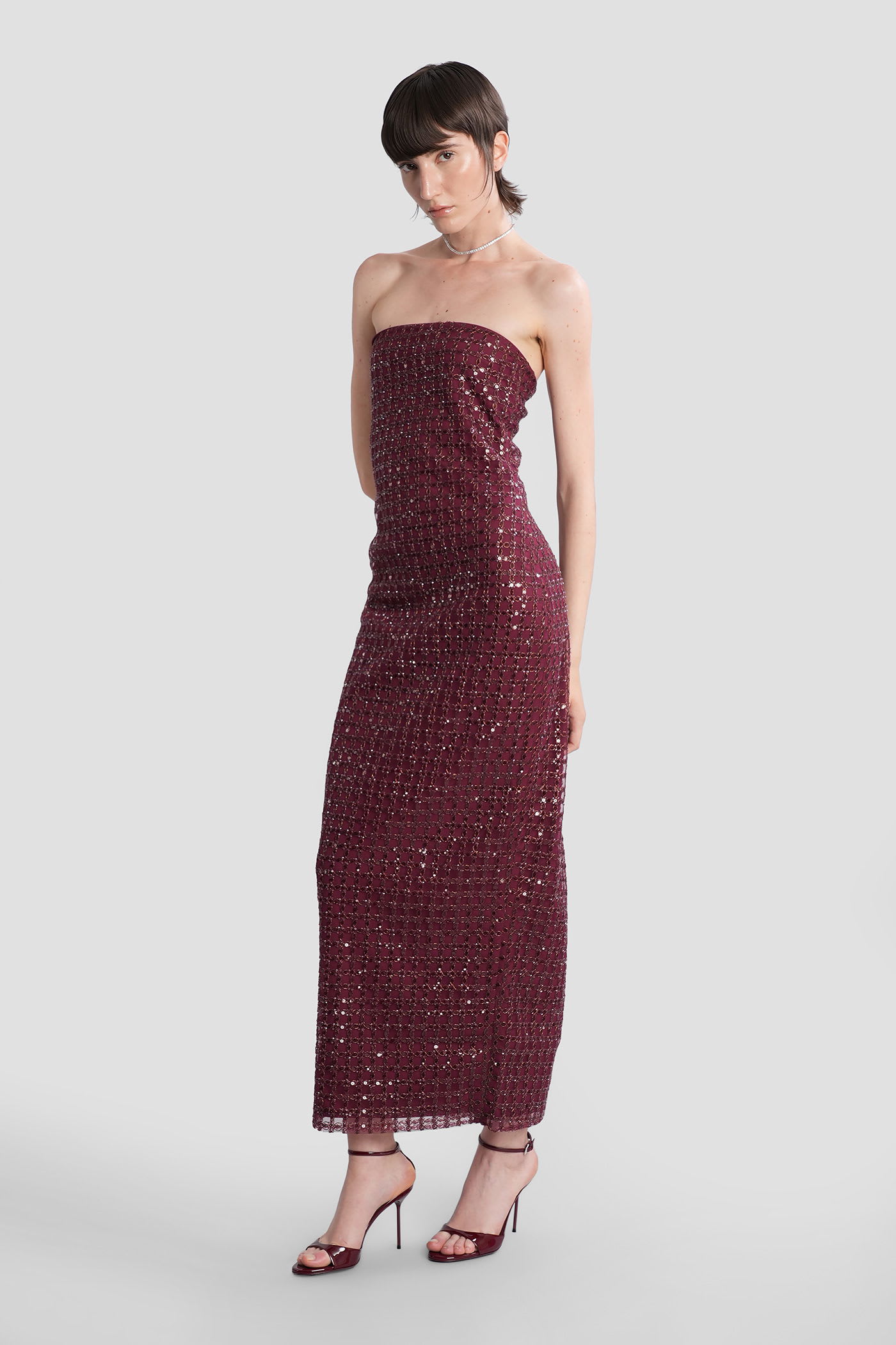 Rotate Birger Christensen Rotate Bordeaux Evening Dress With All-over Paillettes In Burgundy