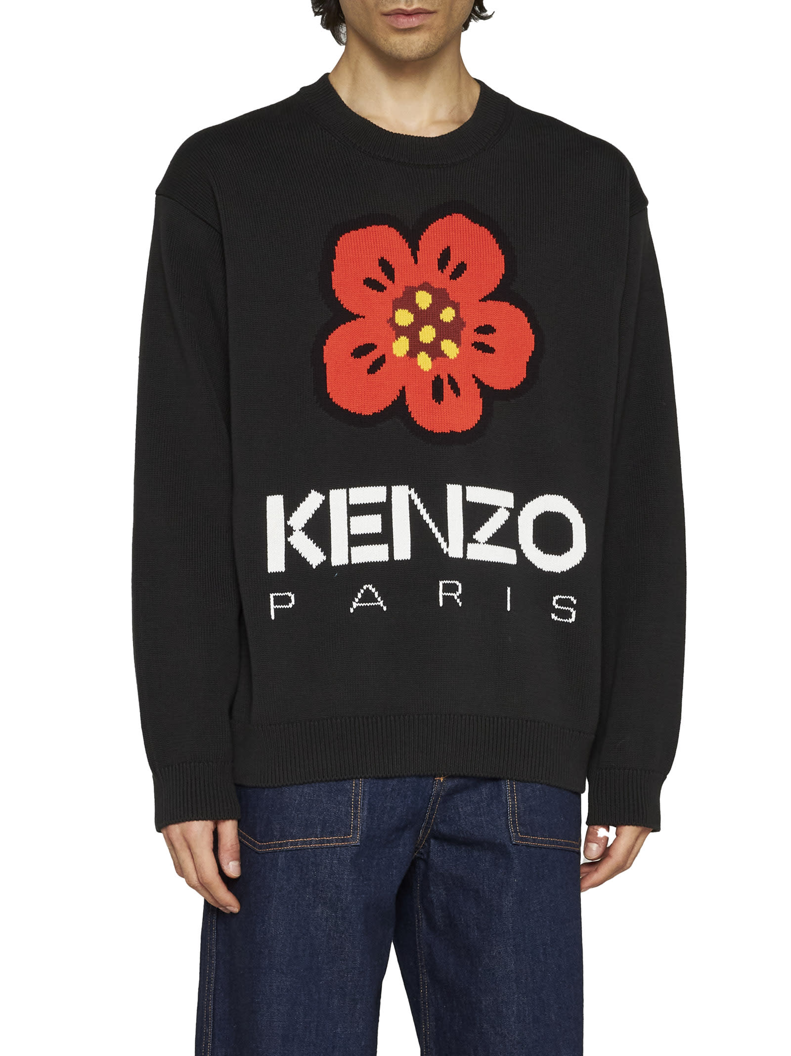 Kenzo Boke Flower Wool Sweater In Black