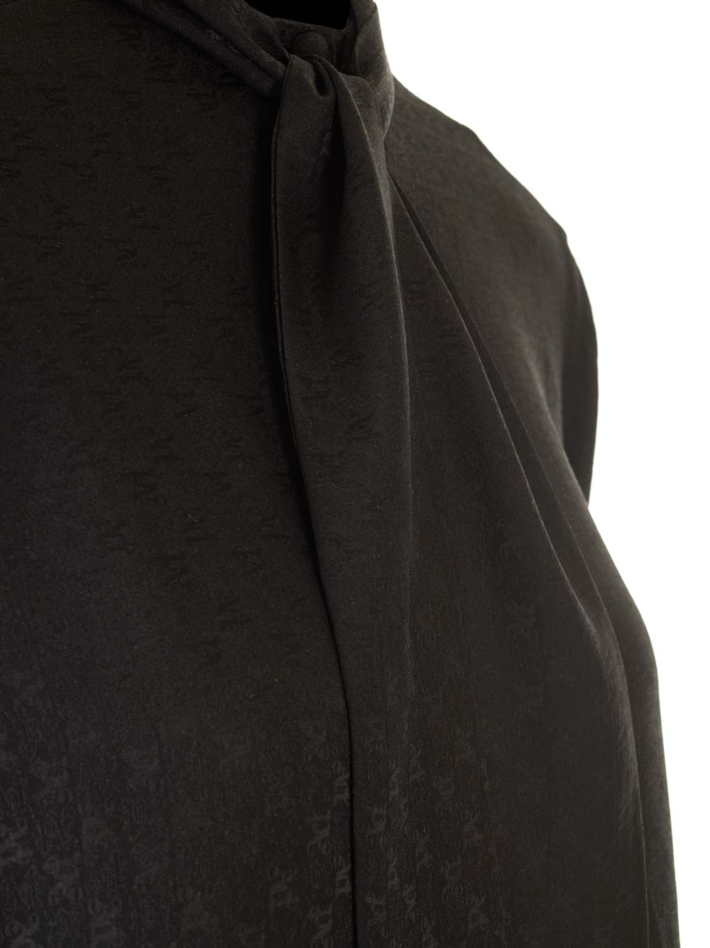 Palm Angels Black Silk Blouse With Monogram In Black