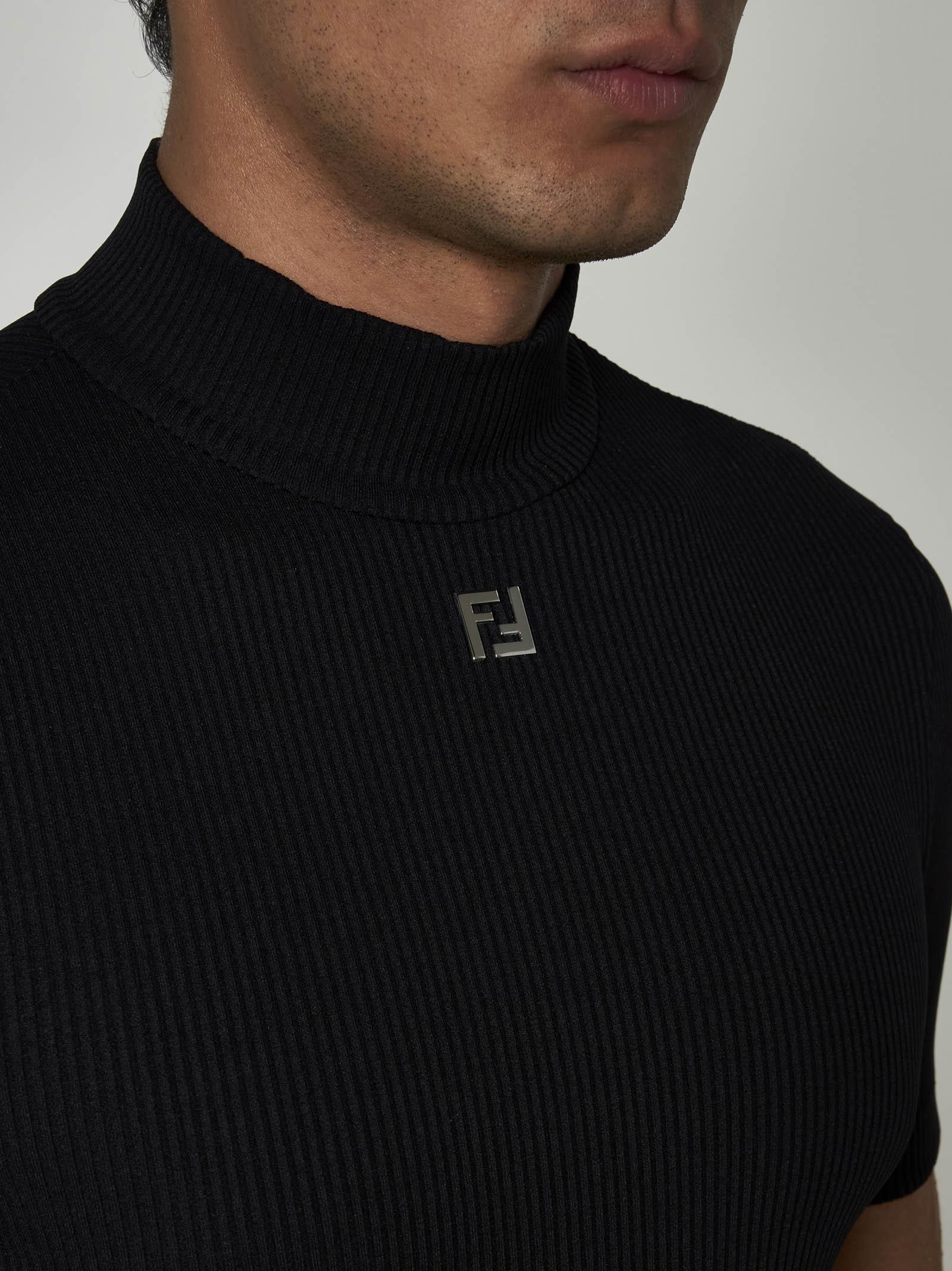 Shop Fendi Logo-plaque Knit Mock Top In Black