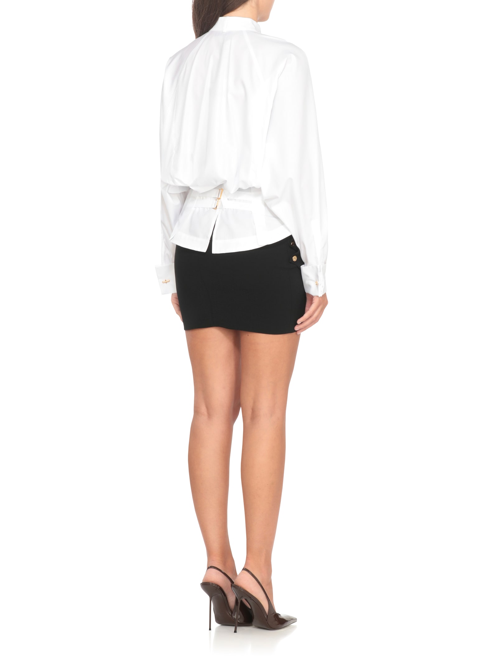 Elisabetta Franchi Crisp White Cotton Shirt With Tailored Silhouette In Multi