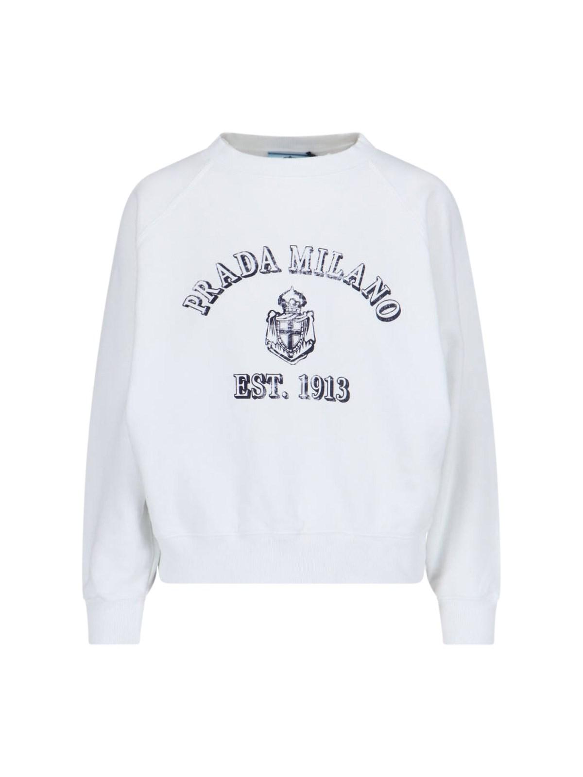 Prada Logo Crewneck Sweatshirt In White