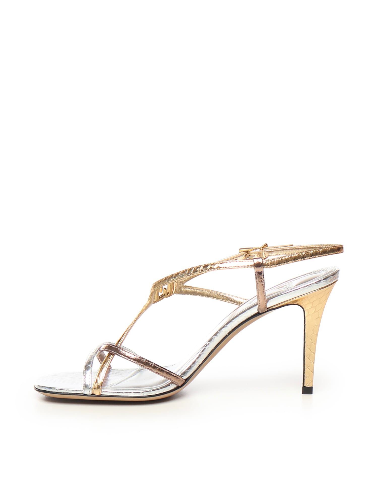 Fendi Ffold Multicolour Metallic Ayers High-heeled Sandals Shoes In Multi