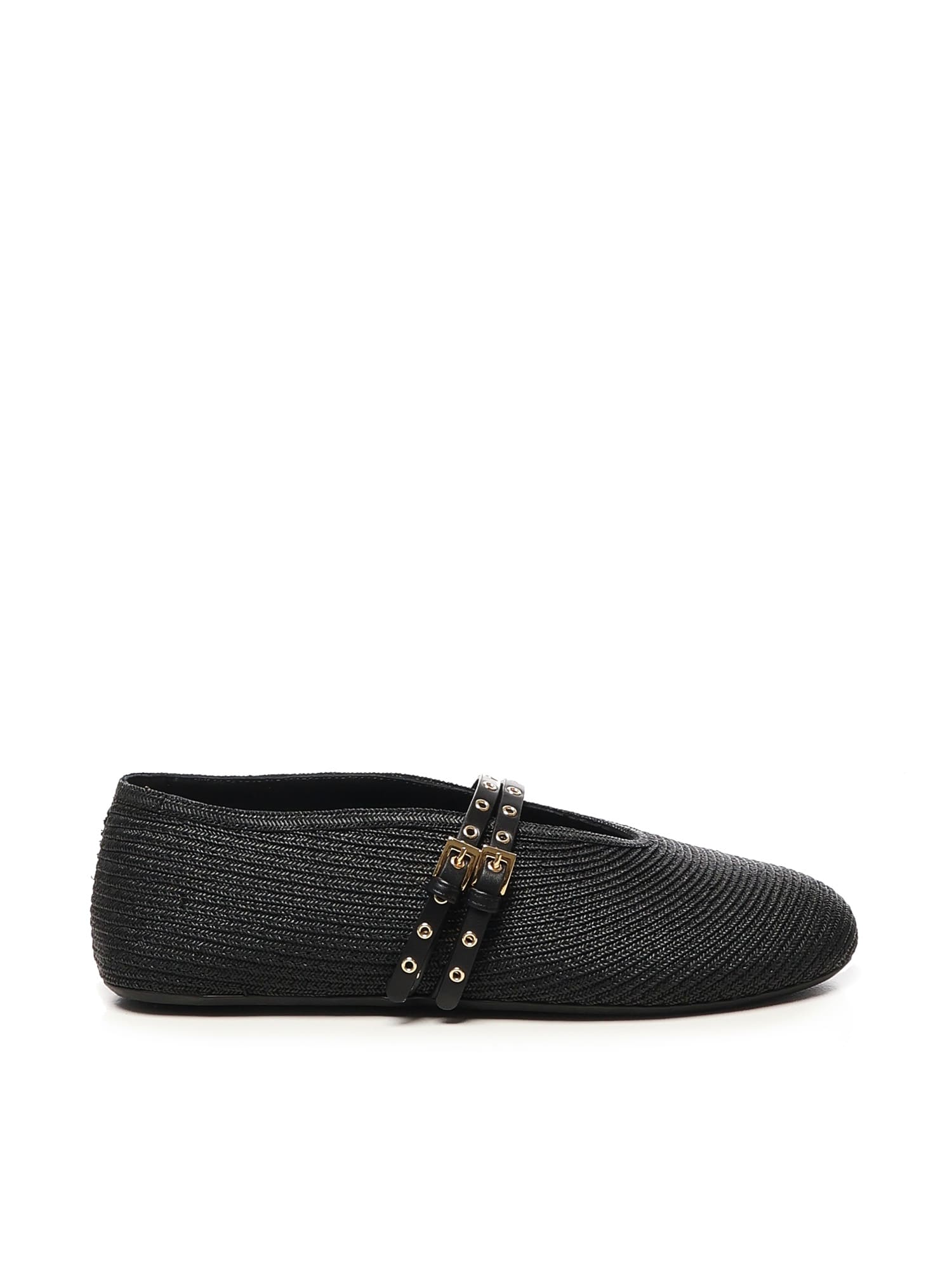 Alaïa Flat Straw Ballerinas In Black