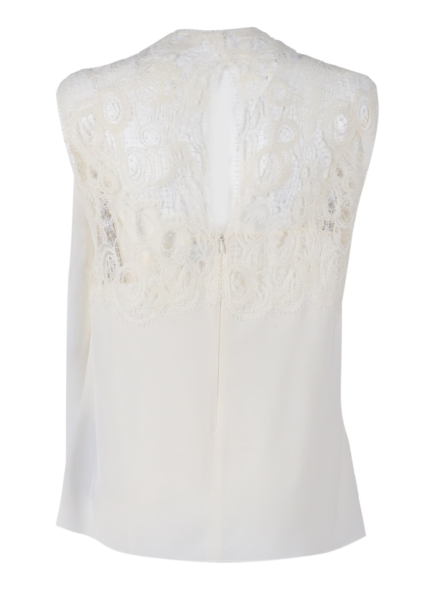 Fabiana Filippi Silk Crepe Top With Macrame Lace Detail In Gray