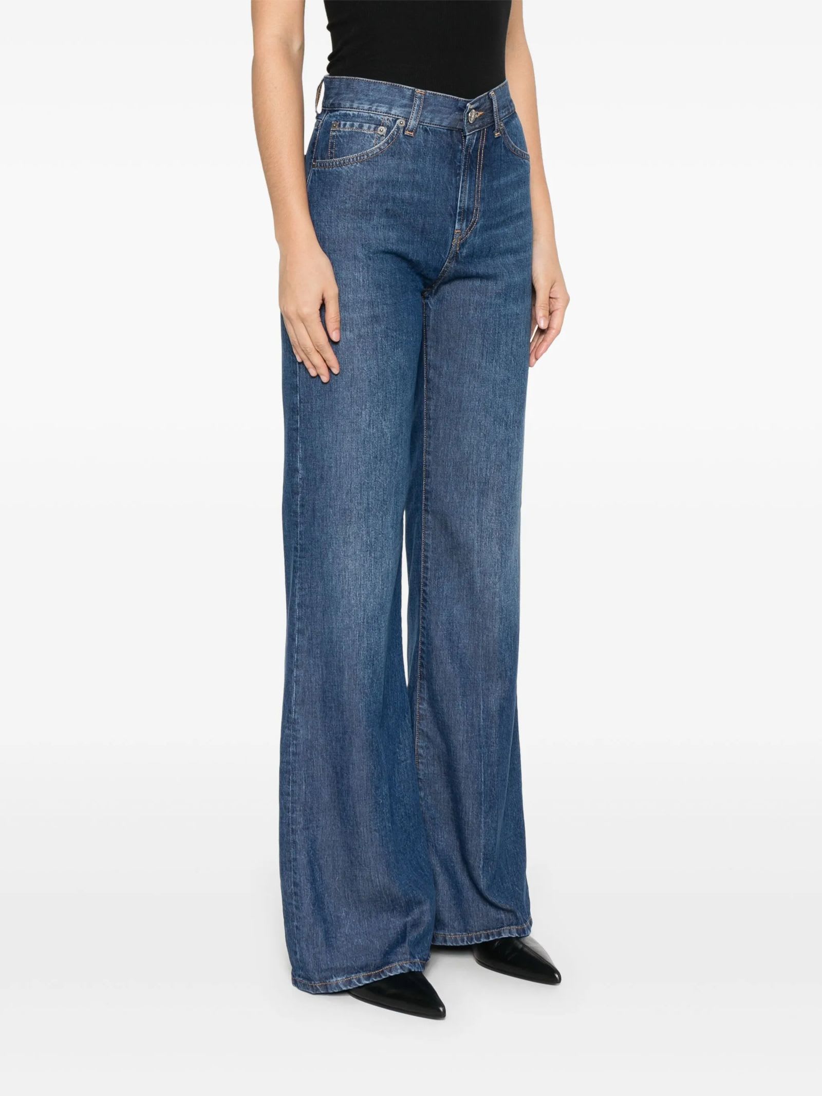 Dondup Amber Wide Flared Jeans In Blu