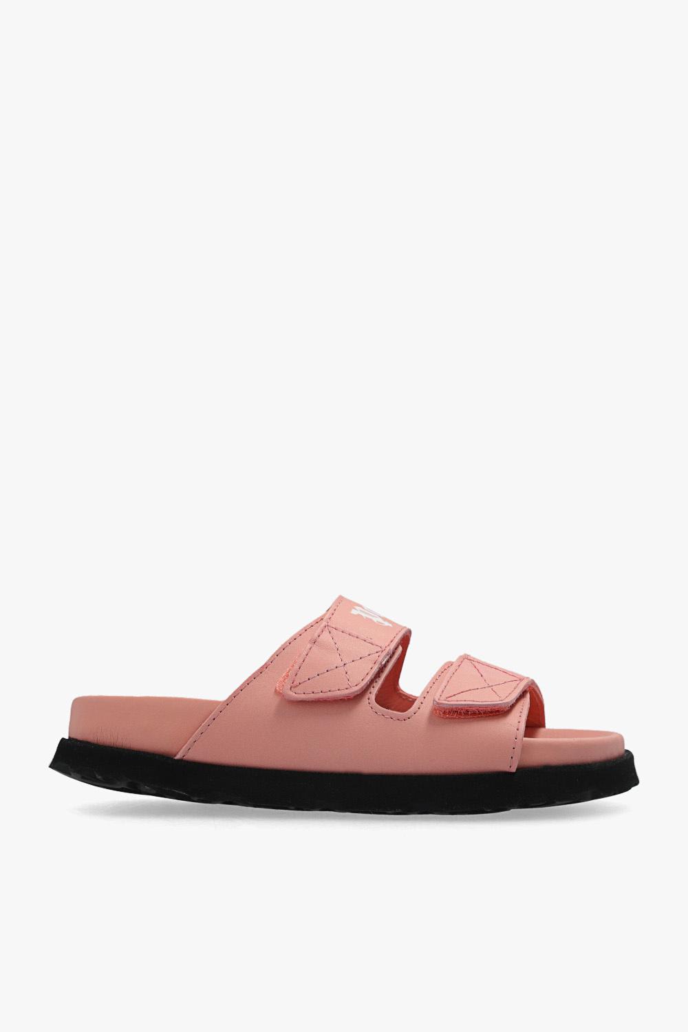 Shop Palm Angels Slides With Logo In Rosa