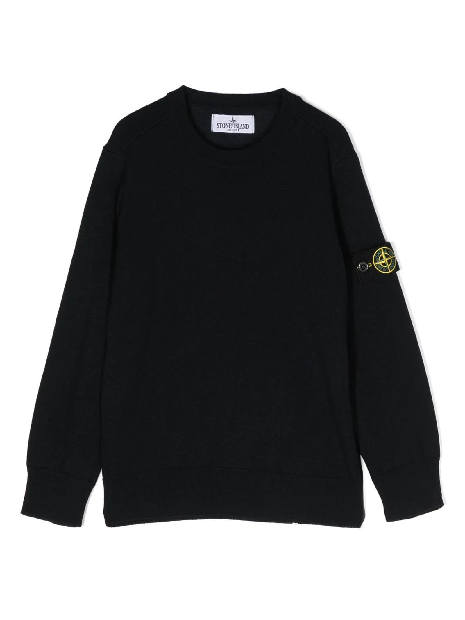 Stone Island Logo-patch Sleeve Jumper In Blu