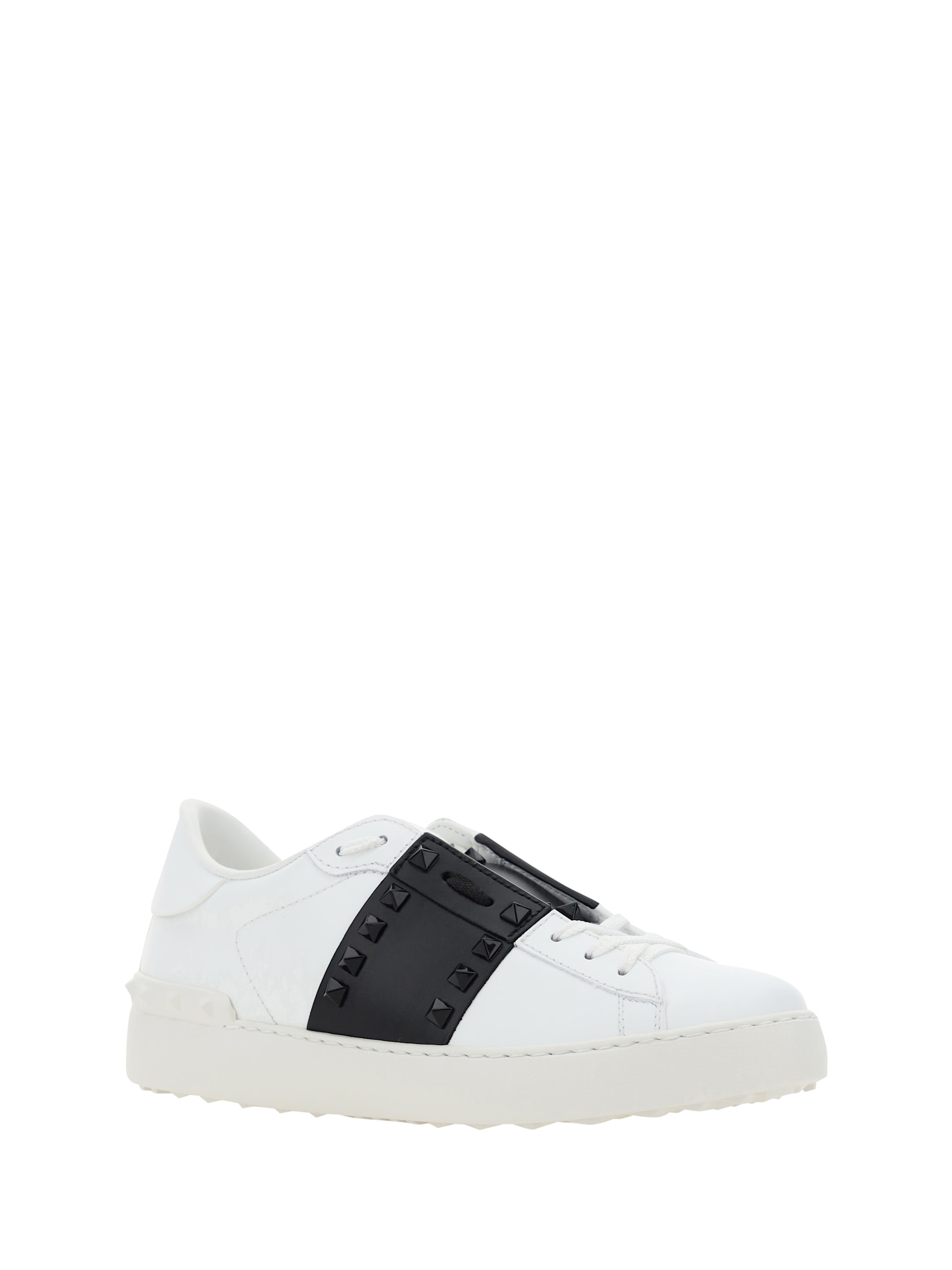 Shop Valentino Rockstud Open Sneakers In Bianco/nero/bianco