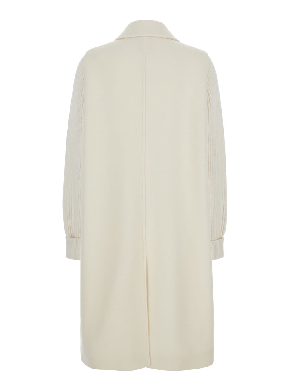 ELEVENTY LONG WHITE COAT WITH RIBBED SLEEVES IN WOOL WOMAN 