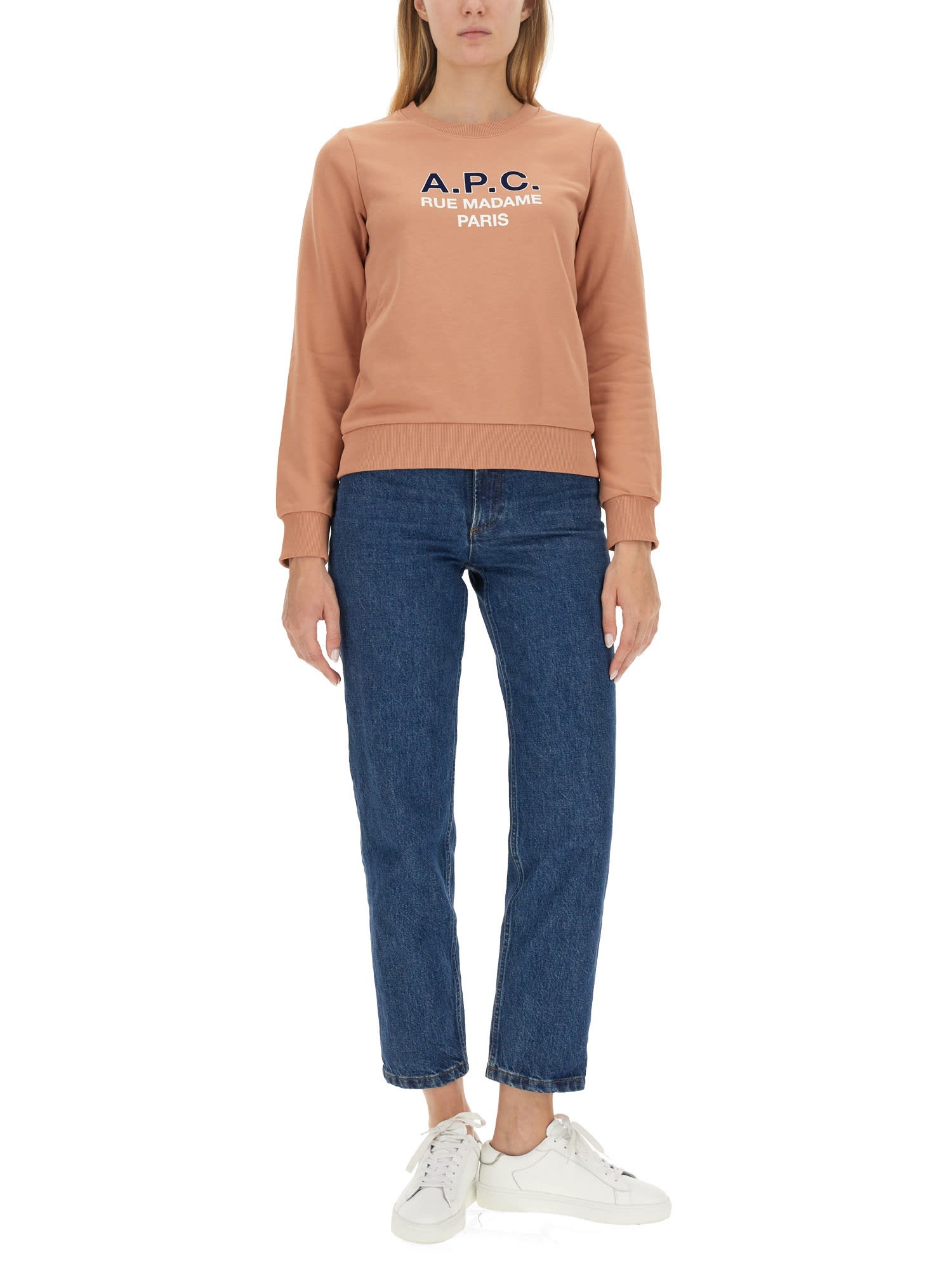 Apc Madame Logo-print Cotton Sweatshirt In Fad Rose Poudre