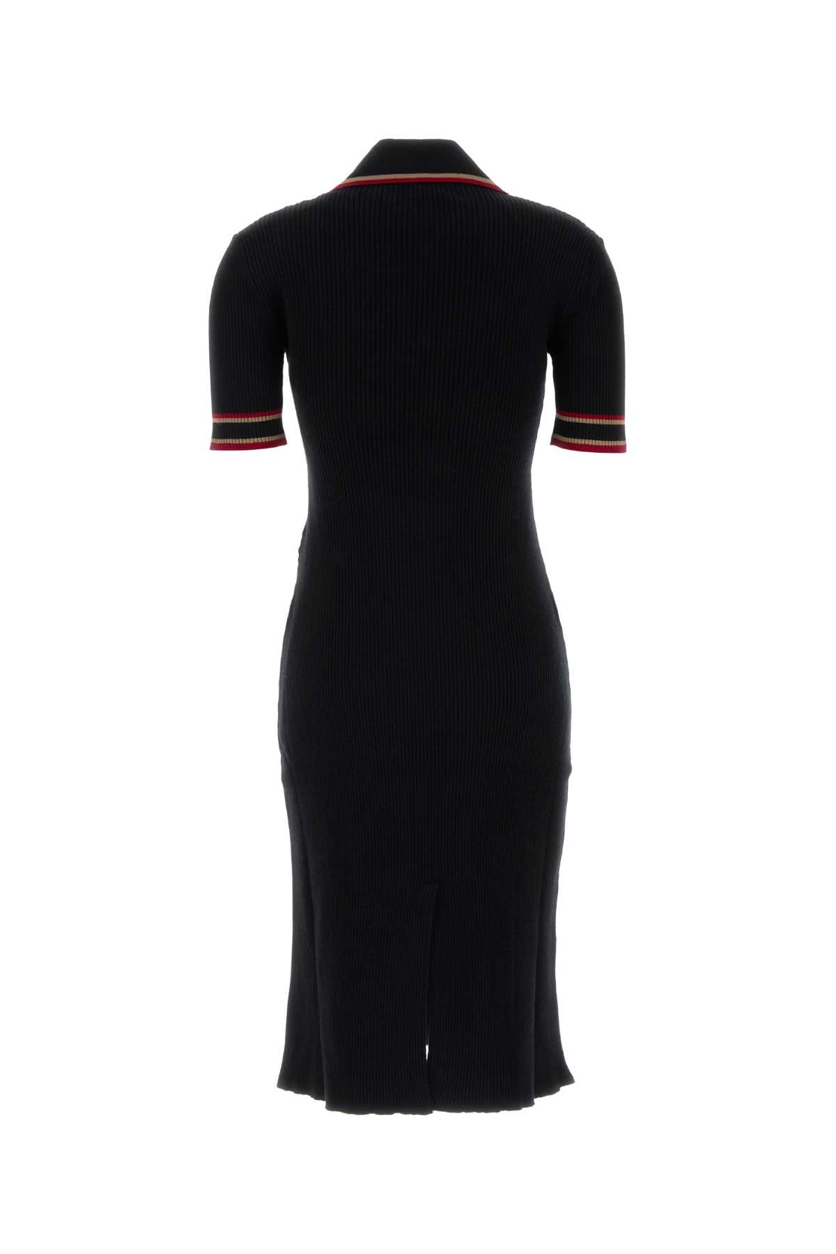 Alessandra Rich Ribbed-knit Virgin Wool Polo Dress In Black