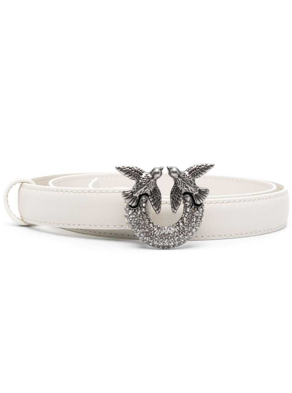 PINKO WHITE BELT WTH LOVE BIRDS BUCKLE AND STRASS IN LEATHER WOMAN