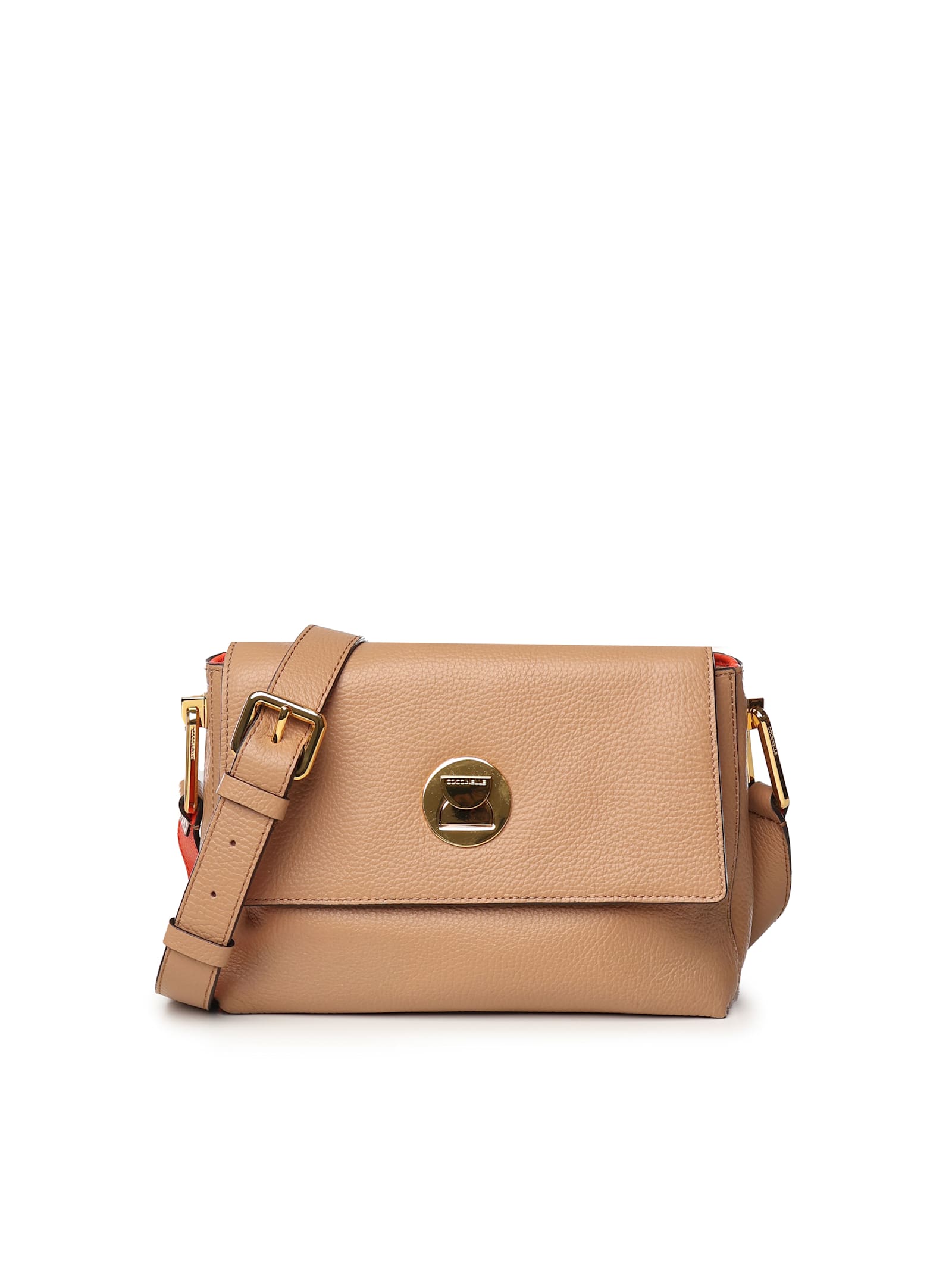 Shop Coccinelle Leather Shoulder Bag In Beige