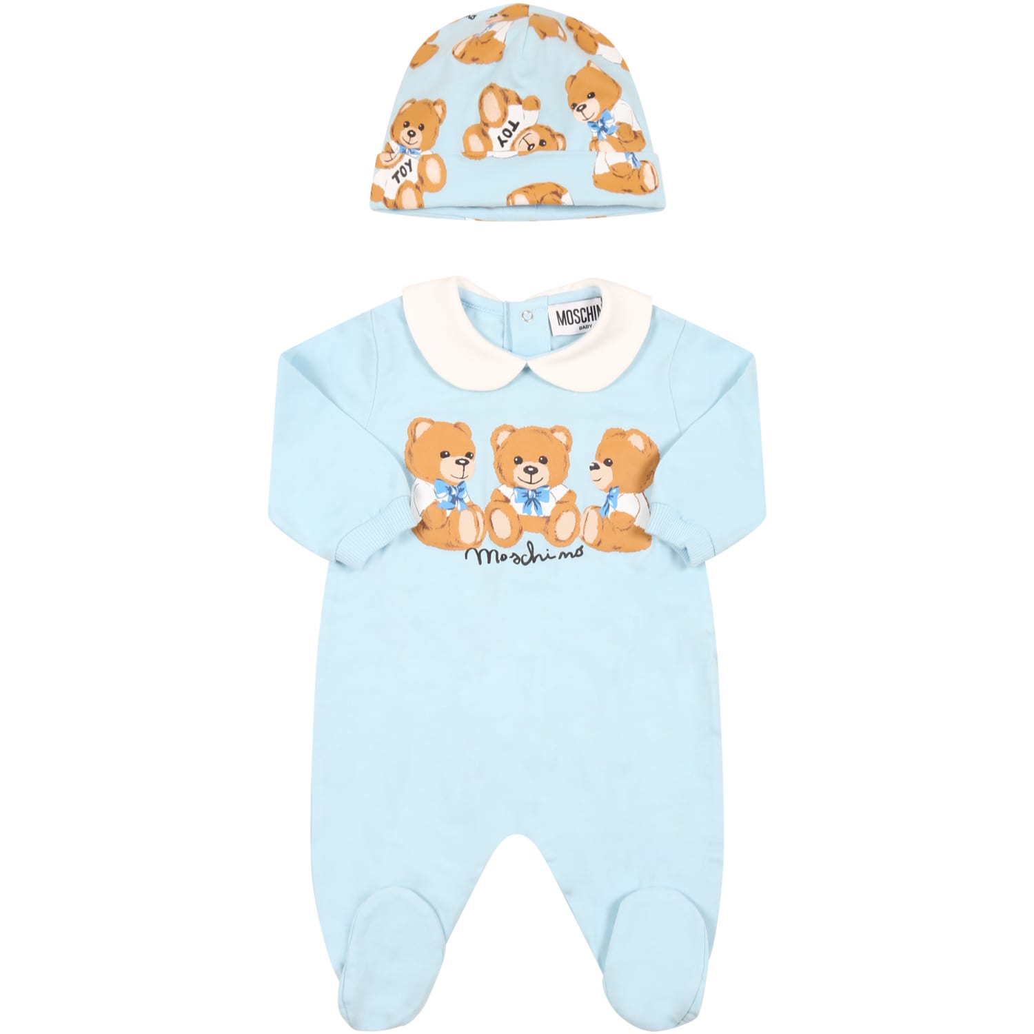 Moschino Light-blue Set For Baby Boy With Teddy Bear And Logo