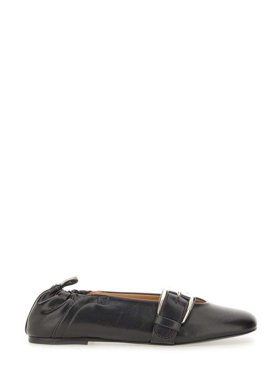 Ganni Ballerina With Buckle Strap In Black