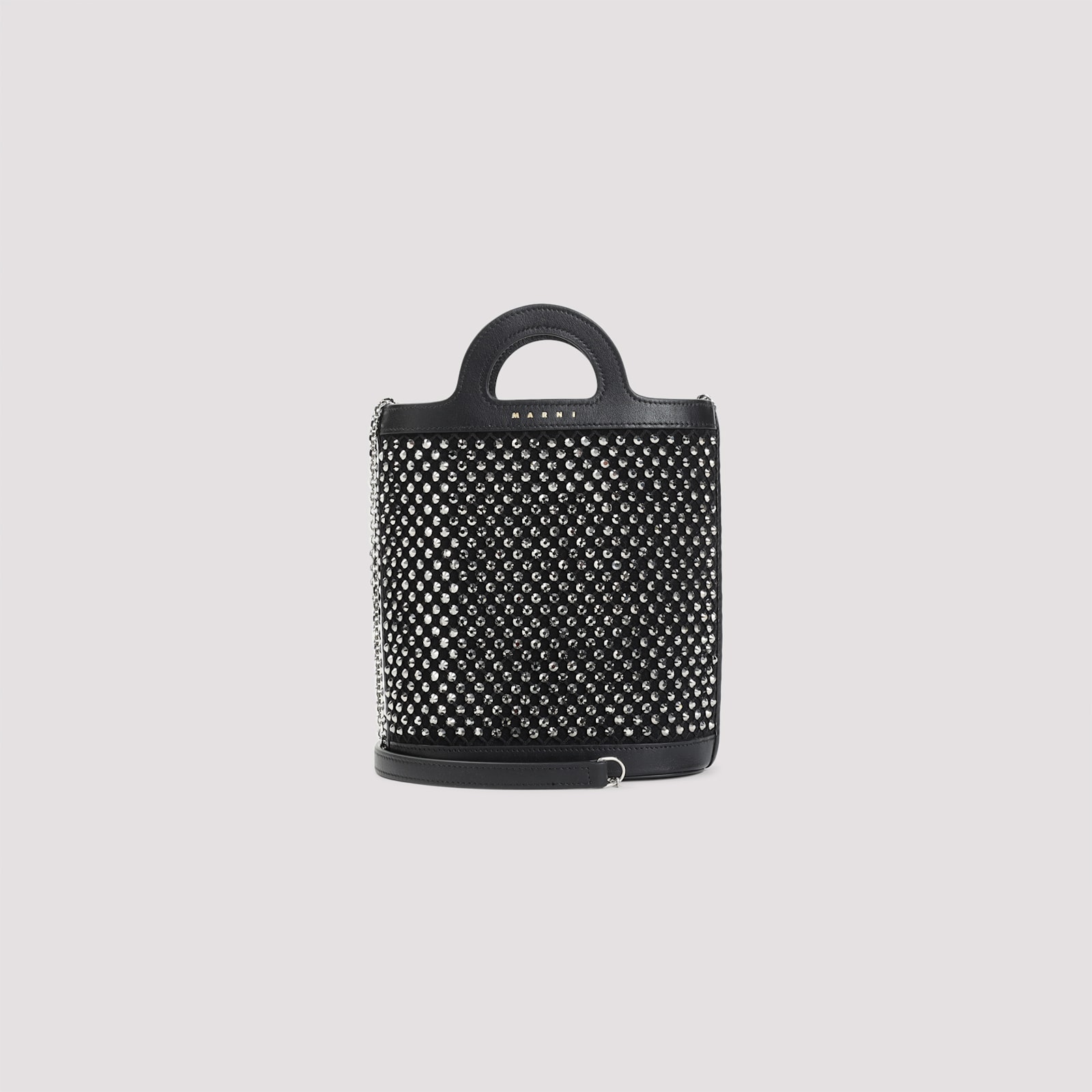 Marni Nano Tropicalia Crystal-embellished Bucket Bag In Black