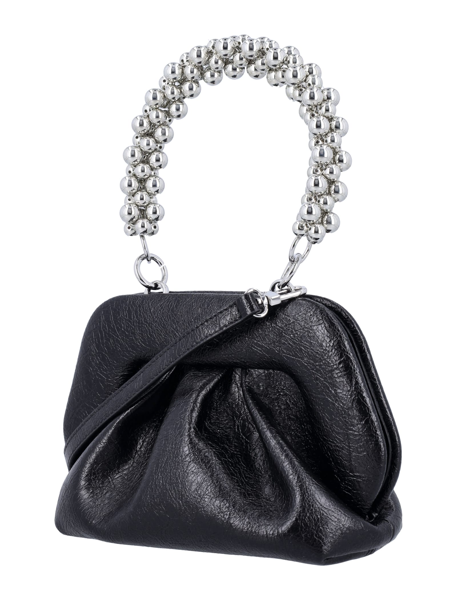 Shop Themoirè Handle Beads Gea Clutch In Black