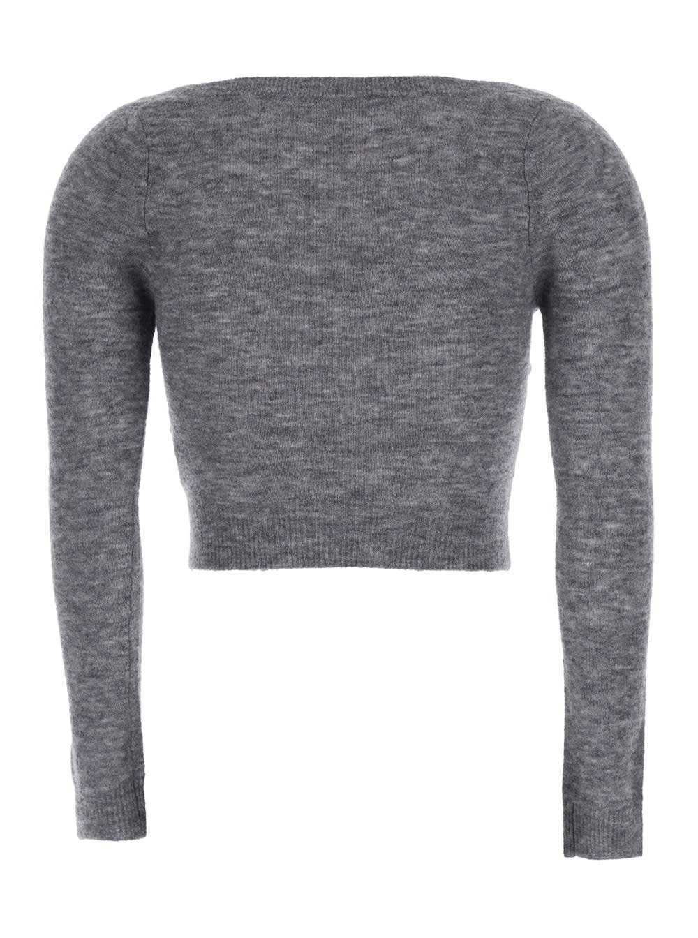 Shushu-tong Grey Cardigan With Wide Round Neck And Logo Embroidery On The Front In Wool Blend Woman In Gray