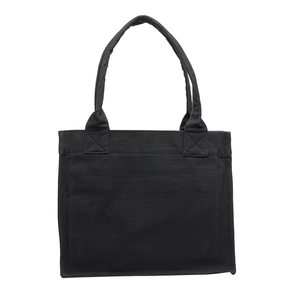 Ganni Black Large Black Shopper With Double Handles And Front Decoration In Cotton Woman In Gray