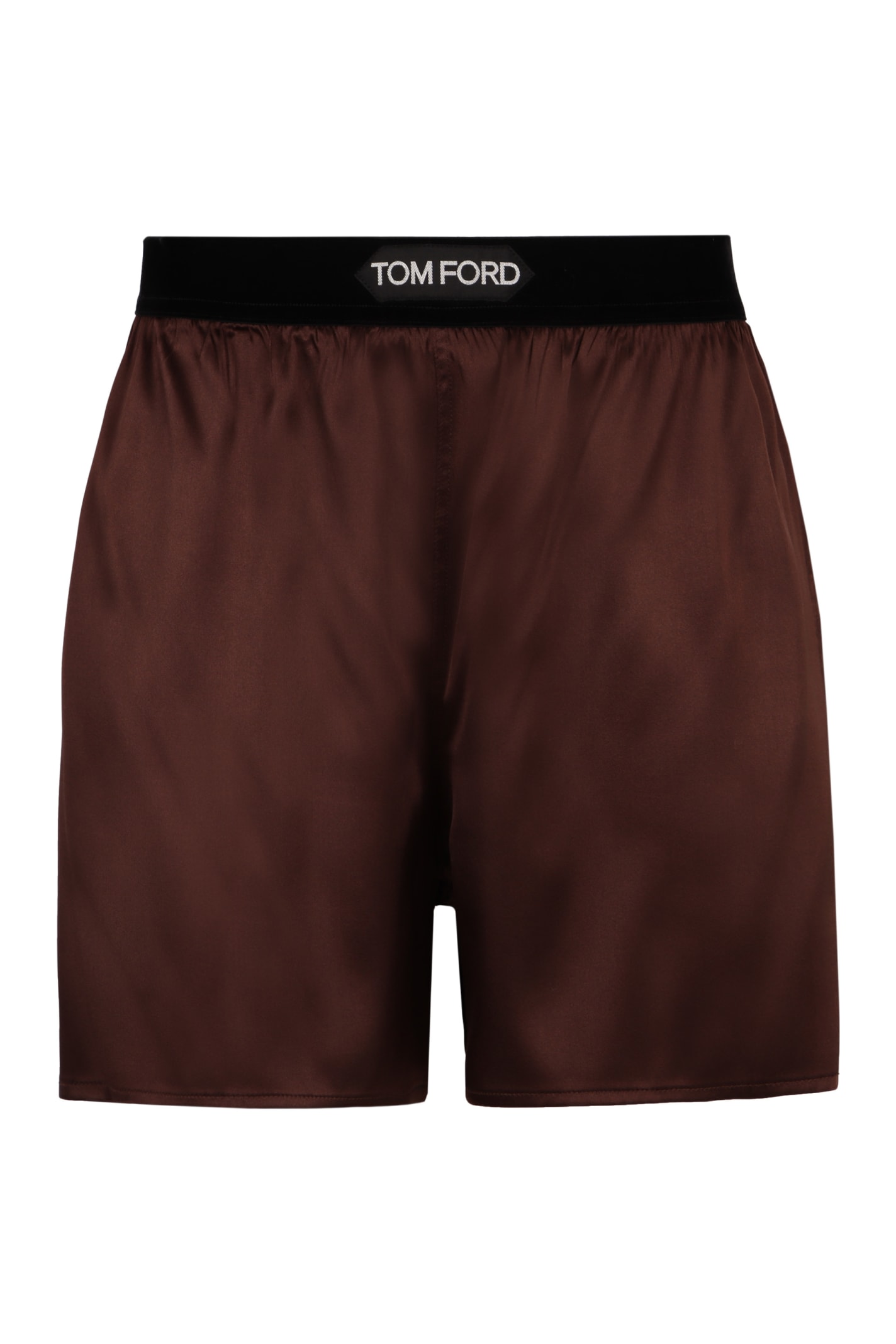 Tom Ford Satin Shorts In Brown