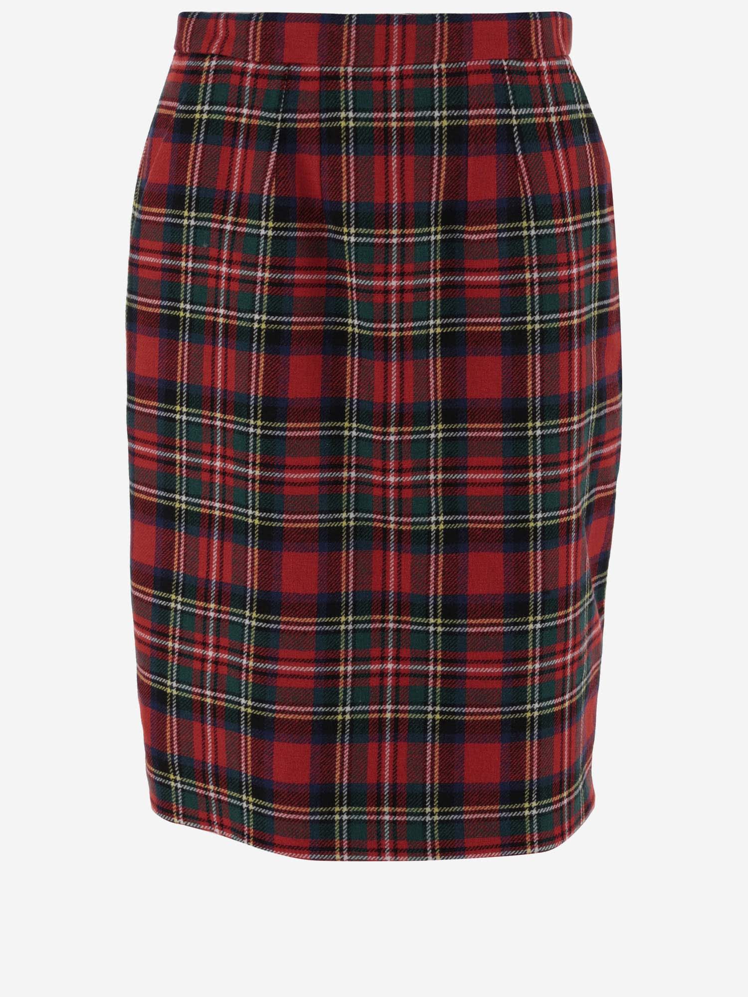 Shop Saint Laurent Wool Blend Skirt With Check Pattern In Multicolour