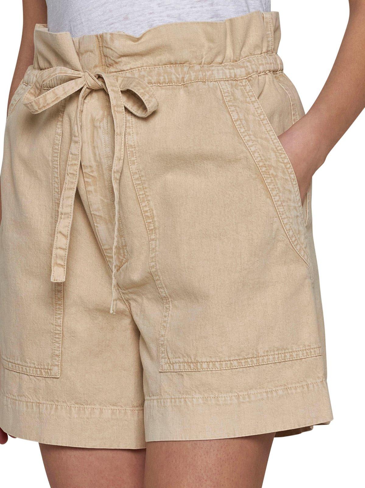 Shop Marant Etoile Drawstring Denim Shorts In Beige