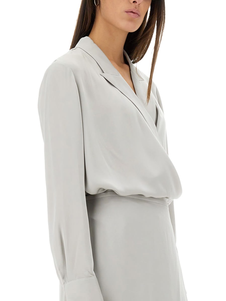 Theory Metallic Blouse With Peak Revers And Crossover Neck In M Platinum