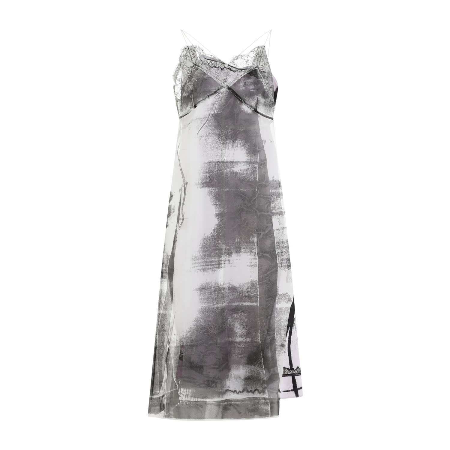 Shop Maison Margiela Silk Midi Dress In Lilac Pistacho