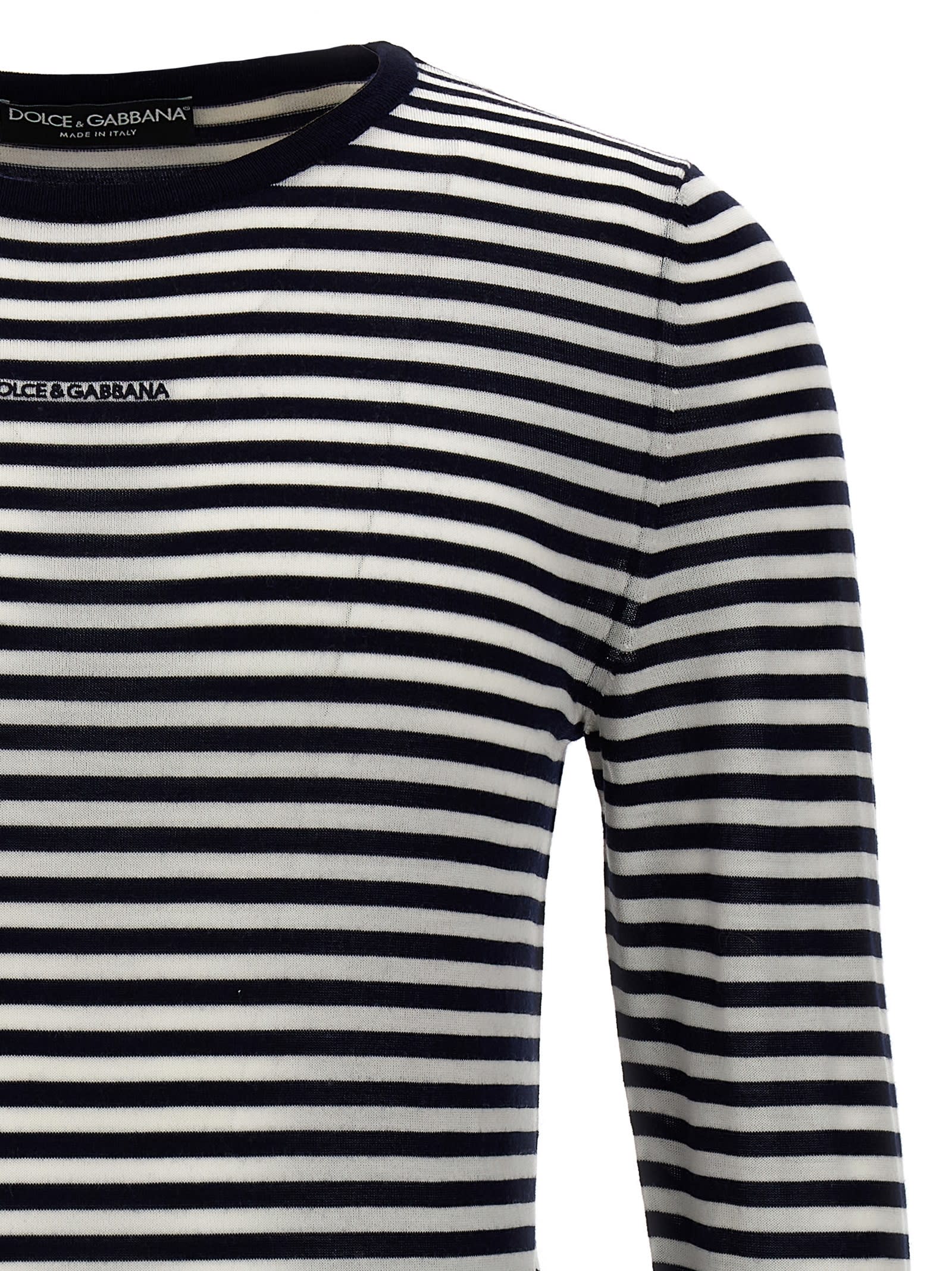 Shop Dolce & Gabbana Striped Sweater In Bianco Blu (white)