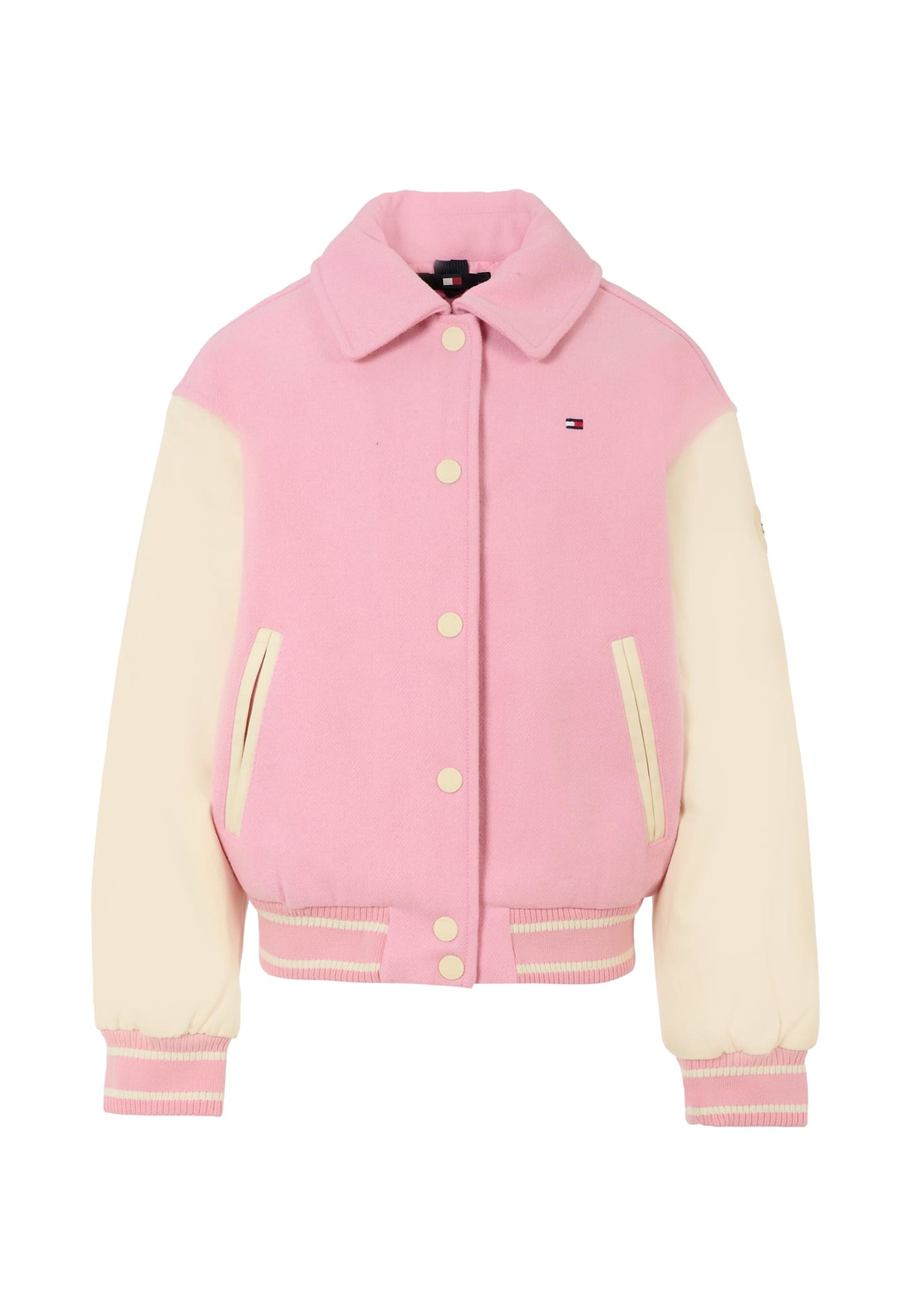 Tommy Hilfiger Pink Bomber Jacket For Girl With Logo In Multi