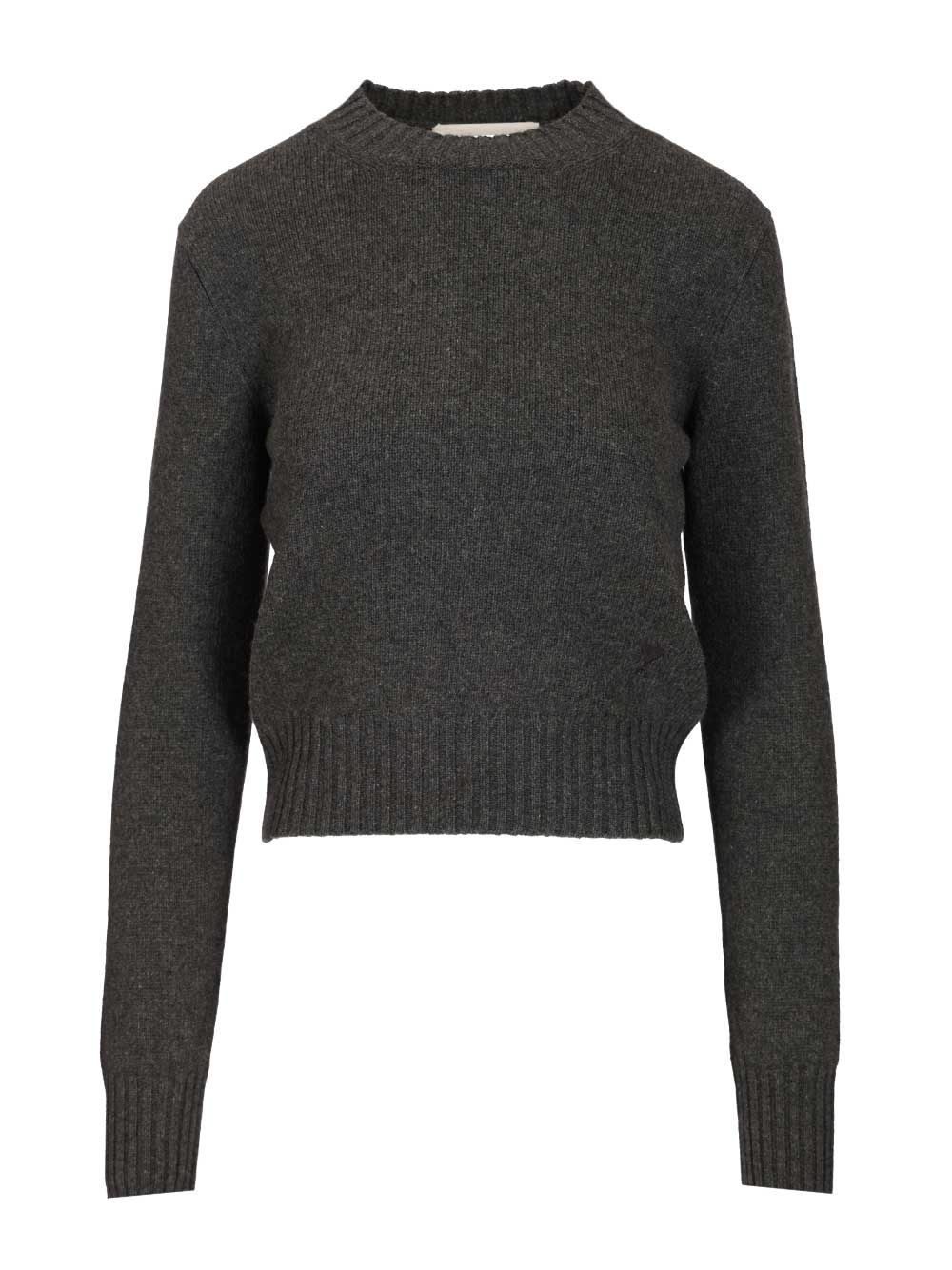 Ami Alexandre Mattiussi Black Cashmere Ami De Coeur Crewneck Sweater Grey In Gray