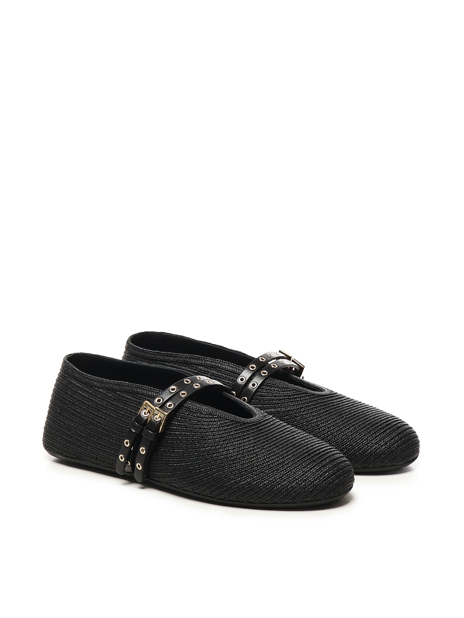 Alaïa Flat Straw Ballerinas In Black