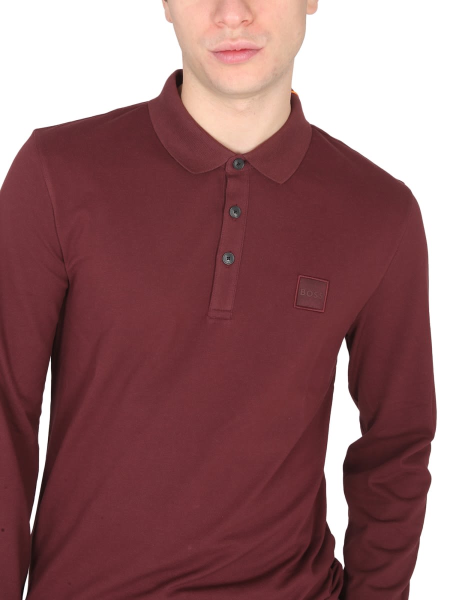 Shop Hugo Boss Polo With Logo Patch In Brown