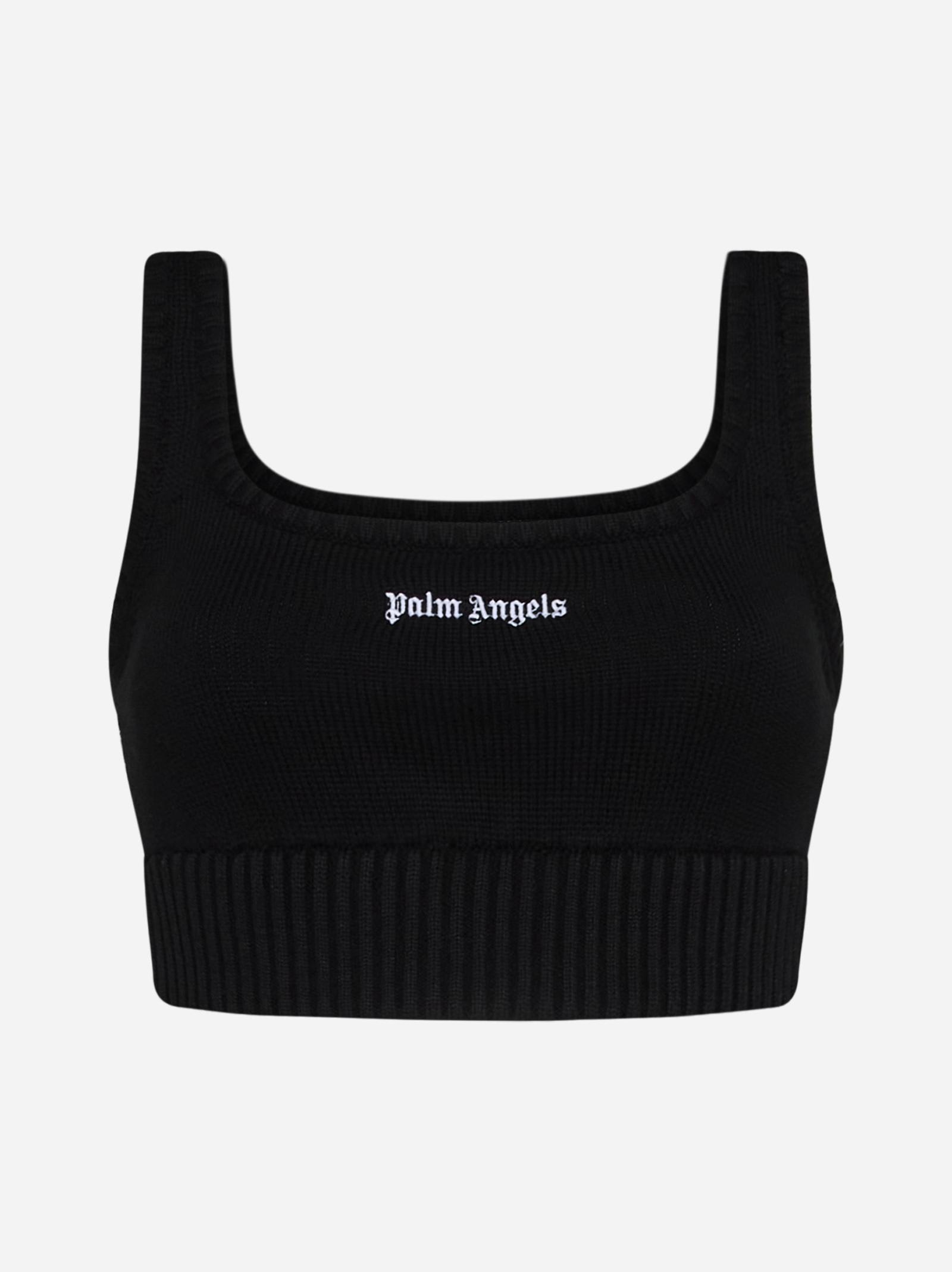 Shop Palm Angels Logo Cotton Knit Crop Top In Nero