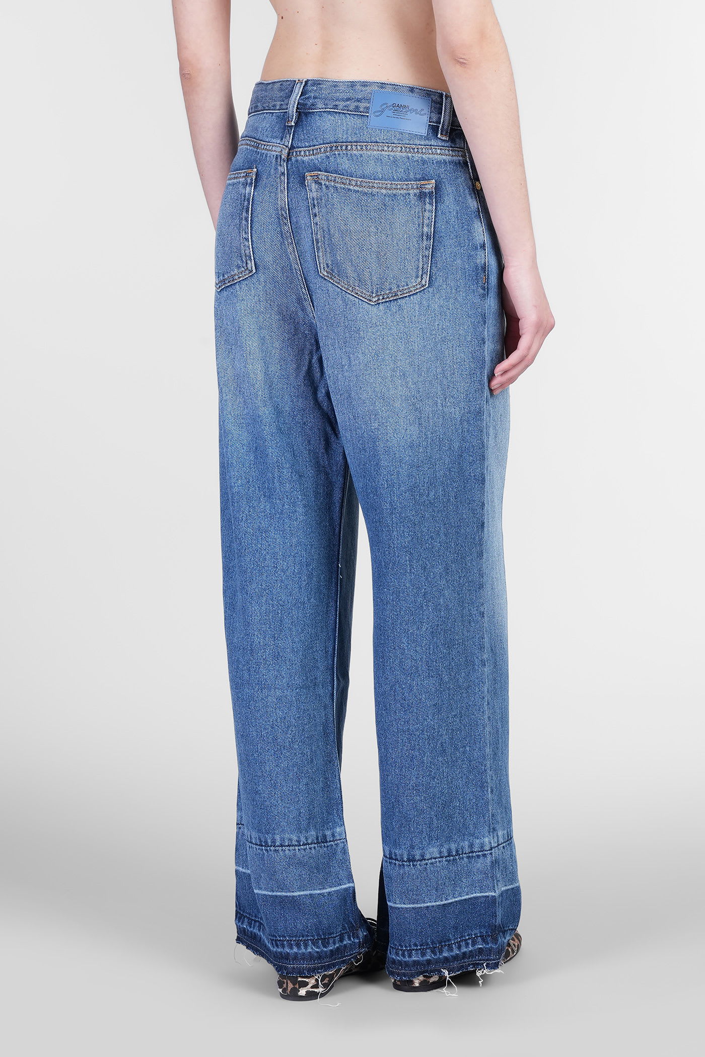 Ganni Womens Pleated Wide-leg Woven Jeans Mid Blue Vintage