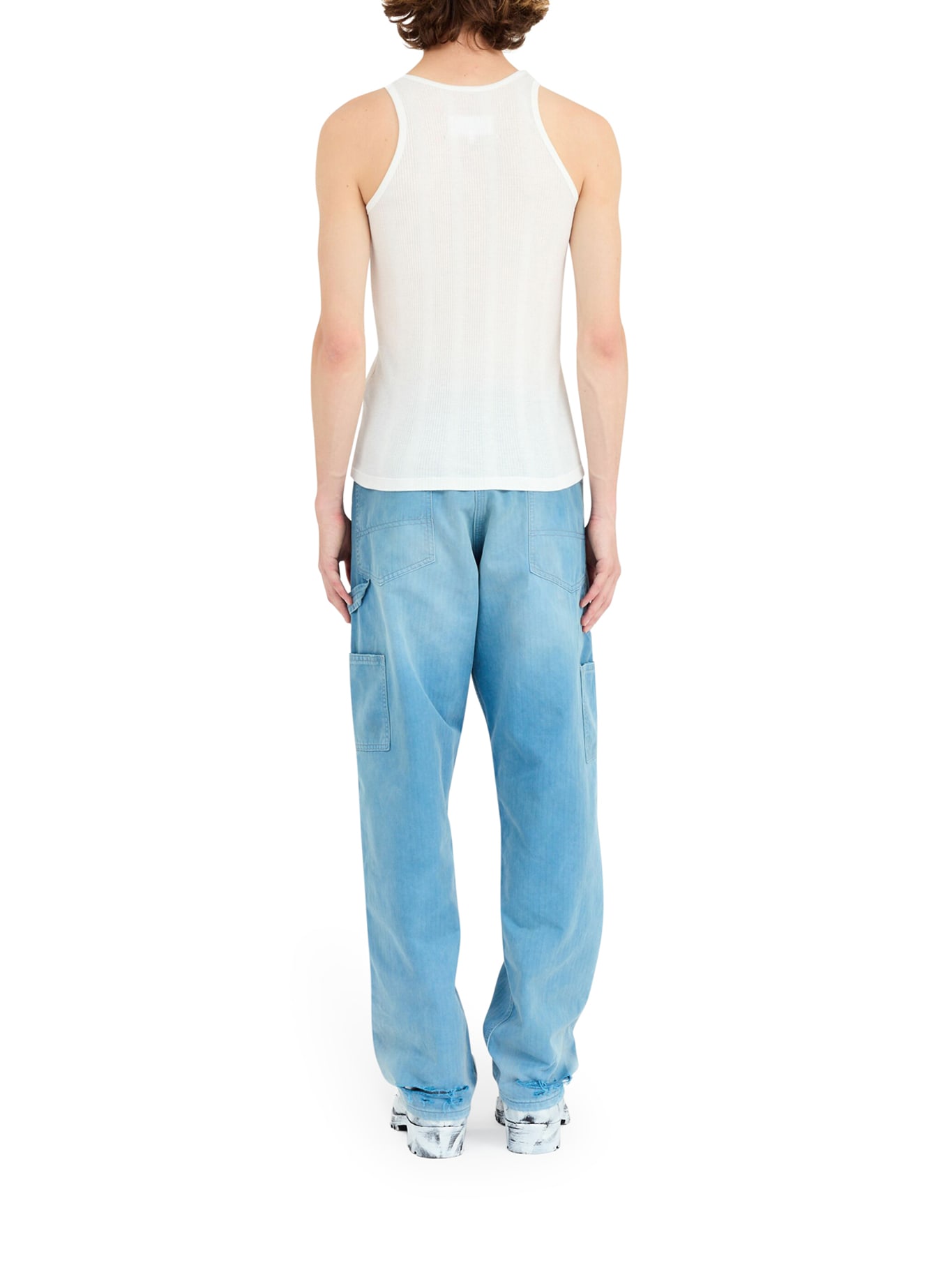 Maison Margiela Logo Cotton Blend Tank Top In Neutral