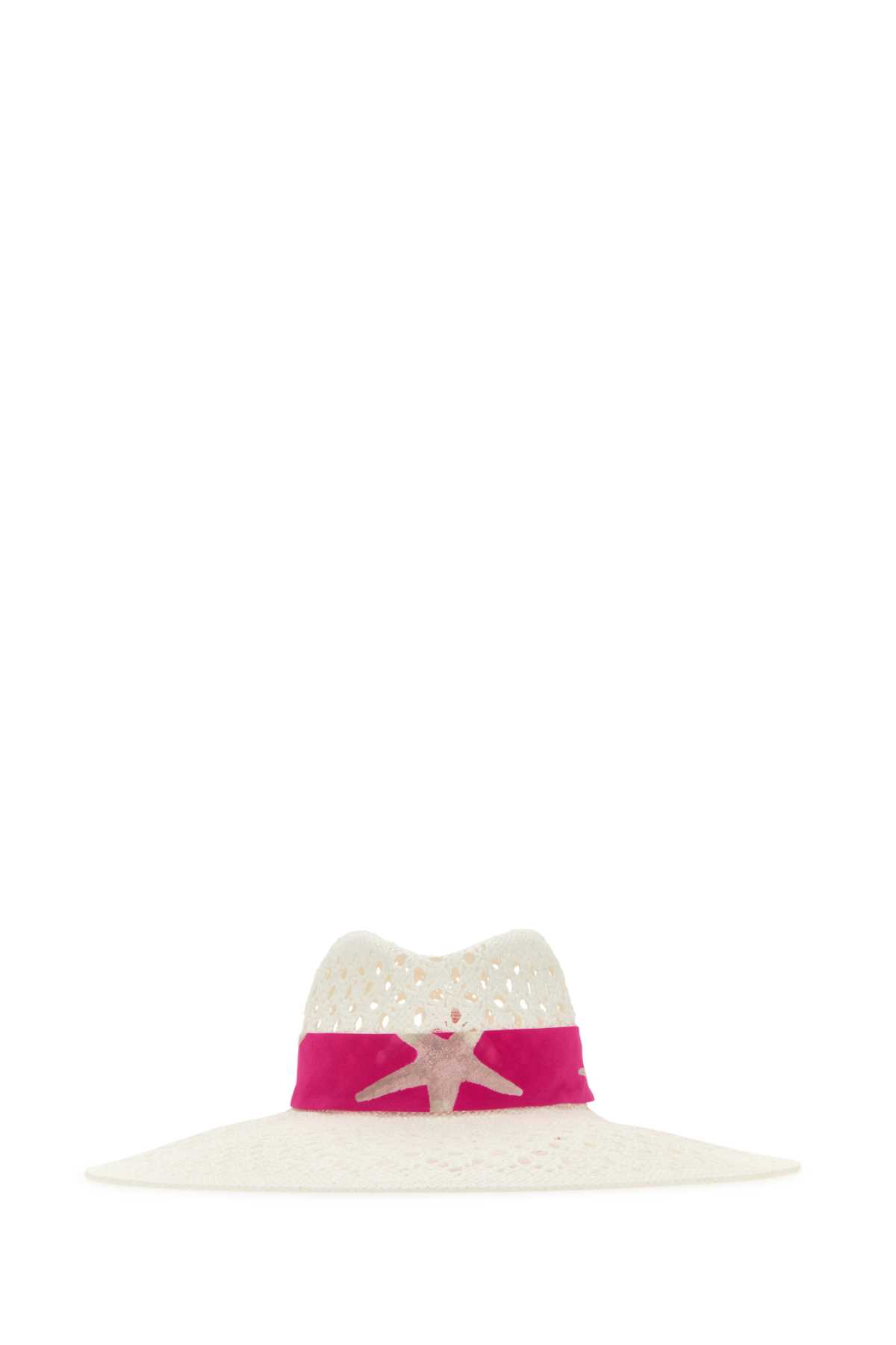 Shop Valentino White Raffia  Garavani Escape Hat In Biancopinkppavorio