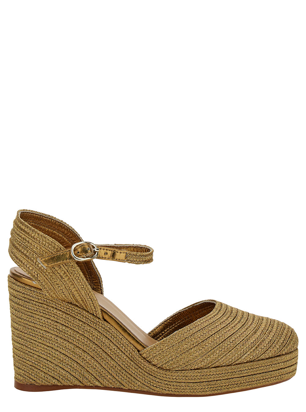 Castañer carolyn Gold Wedge With Ankle Strap In Metallic Rafia Woman