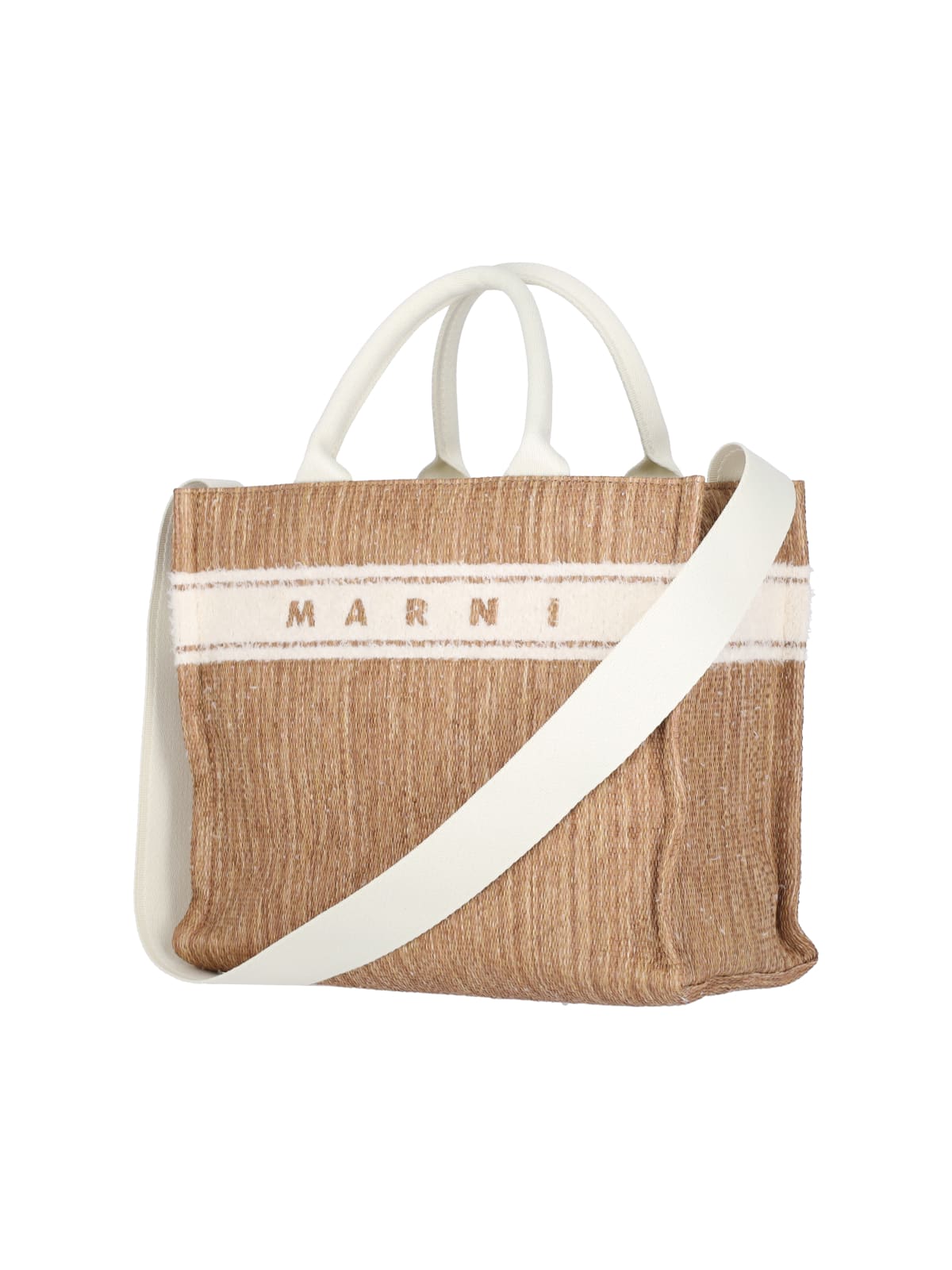 Shop Marni Logo Tote Bag In Beige