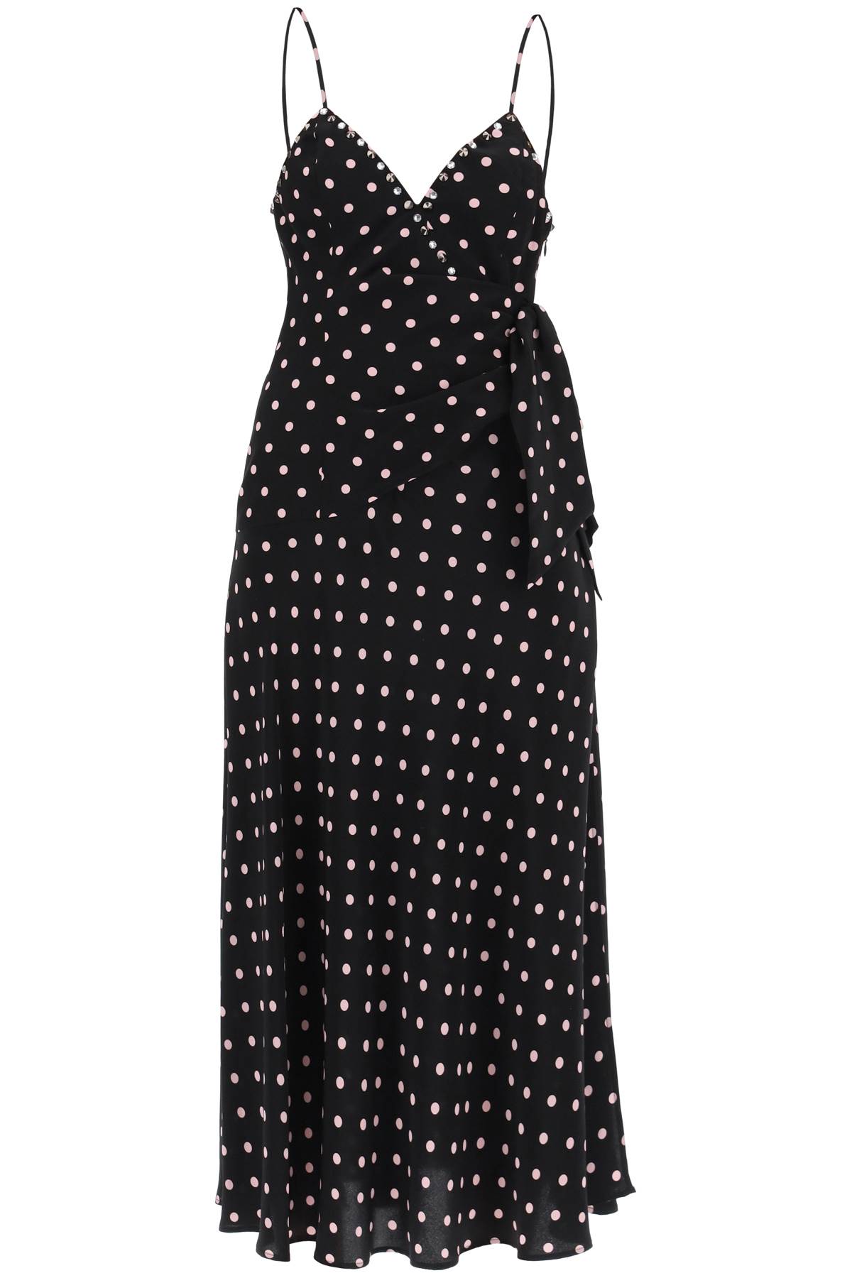 Shop Alessandra Rich Polka Dot Slip Dress With Studs And Rhinestones In Black Pink (black)