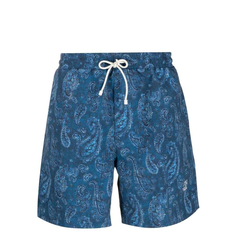 Shop Brunello Cucinelli Drawstring Swim Shorts In Blue/white