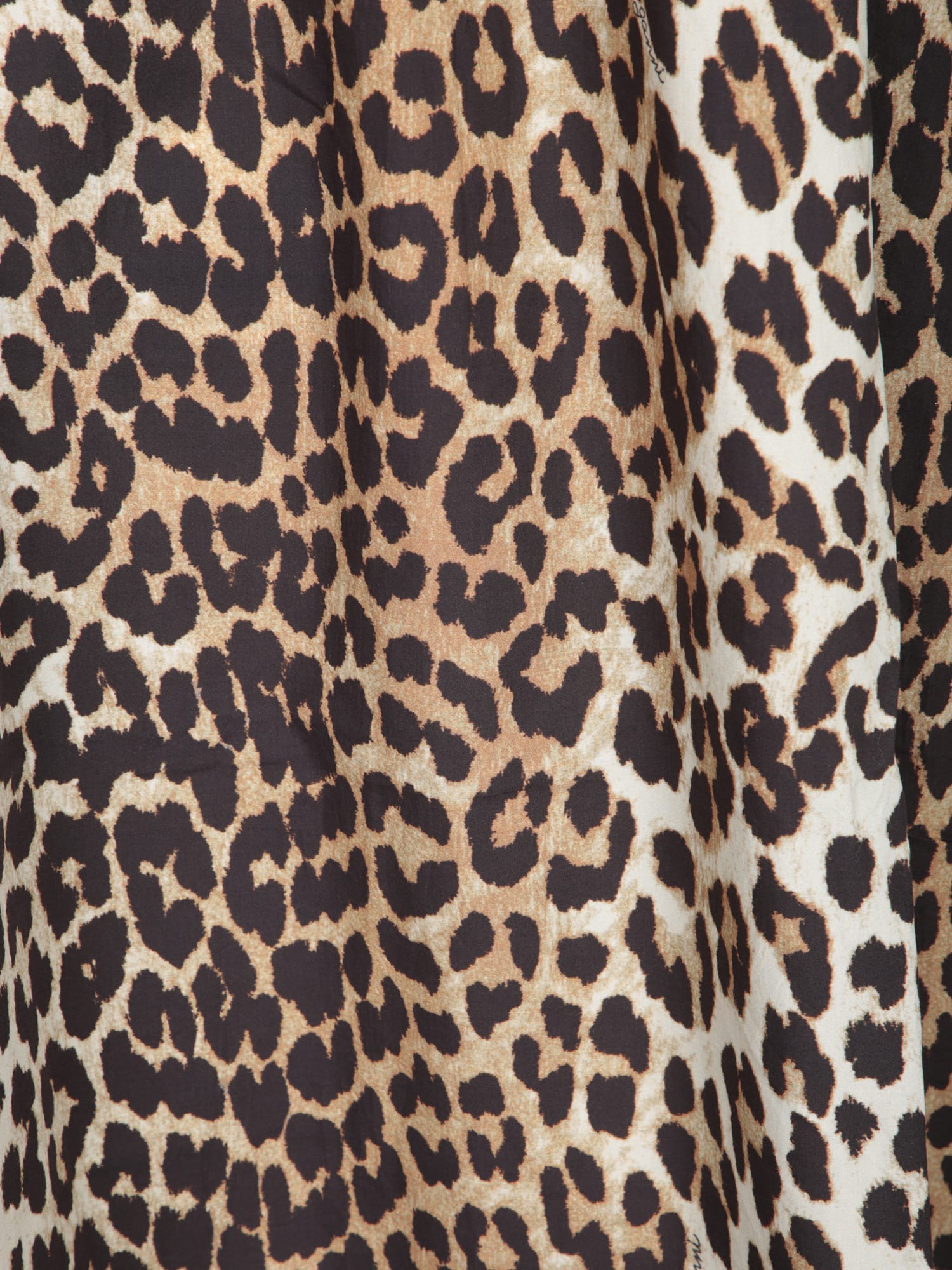 Ganni Leopard Print Cotton Midi Dress In Multi