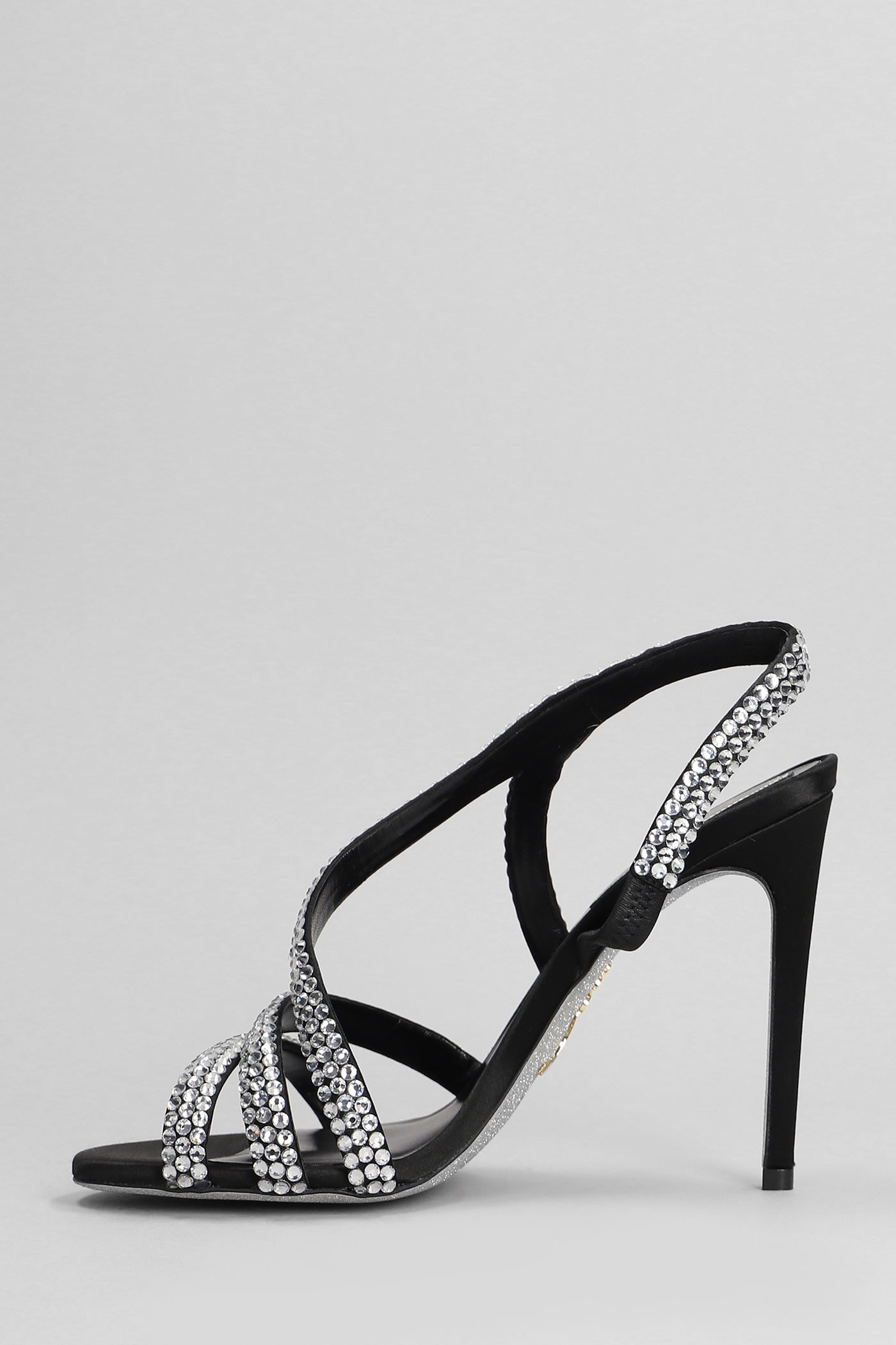 Shop René Caovilla Lisa Sandals In Black Satin