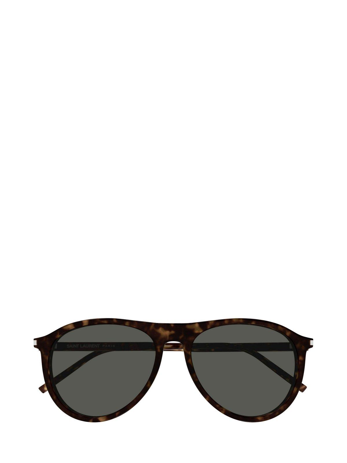 Shop Saint Laurent Aviator Frame Sunglasses In 002 Havana Havana Transpa