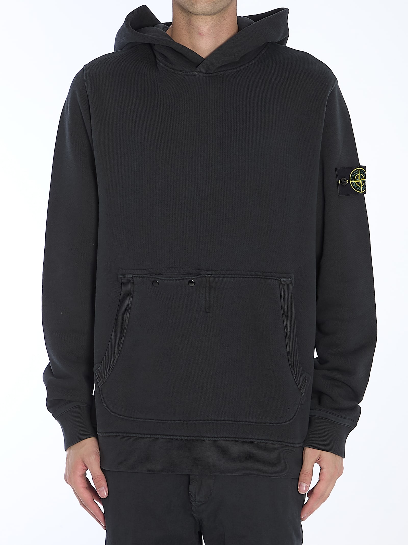 Shop Stone Island Cotton Hoodie In Black